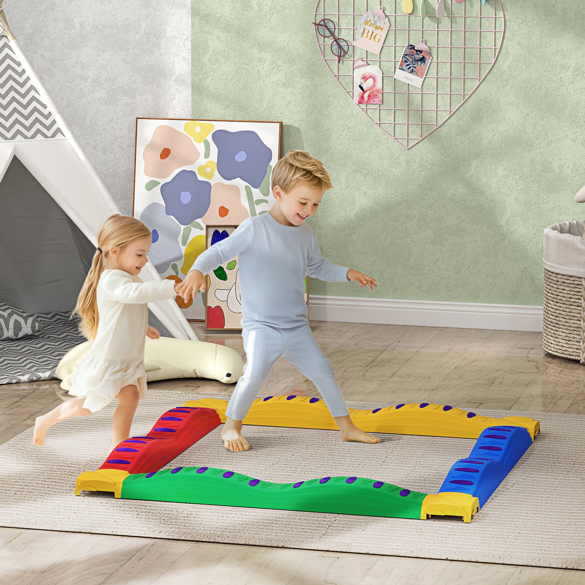AIYAPLAY 12PCs Kids Balance Beam Stepping Stones w/ Non-Slip Foot Pads - North Peak Garden Furniture