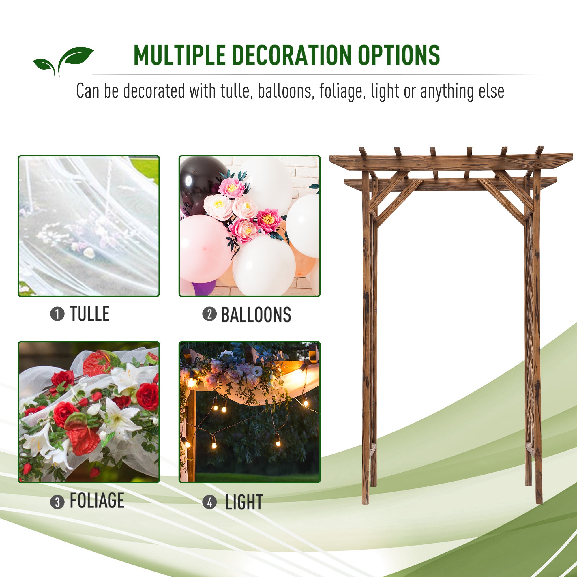 Outsunny Wooden Garden Arbor, Arch Trellis with Classic Countryside Style, Pergola Style Roof for Climbing Vines