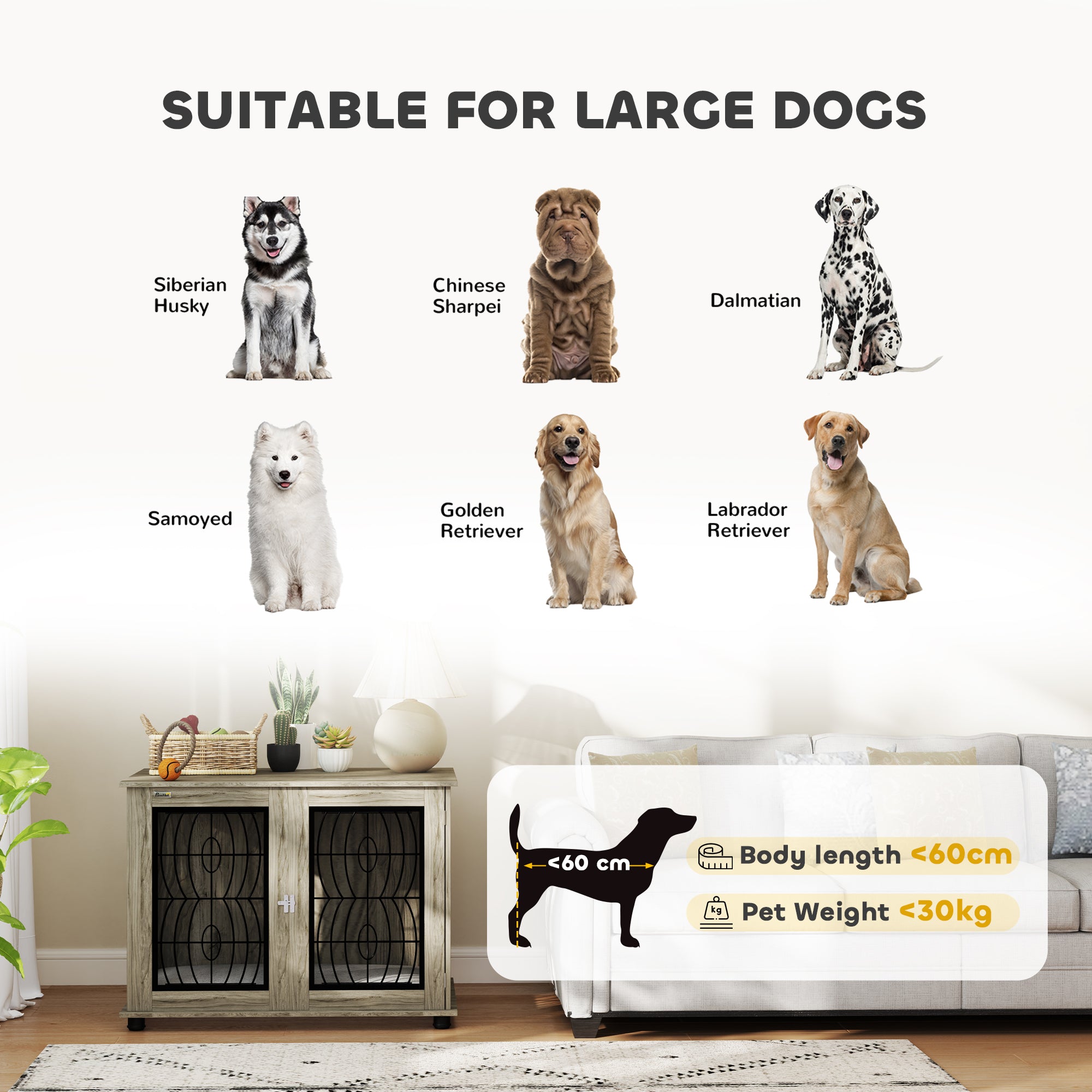 PawHut Indoor Dog Crate Furniture End Table with Soft Washable Cushion, Lockable Front Door, for Large Dogs - Grey - North Peak Garden Furniture
