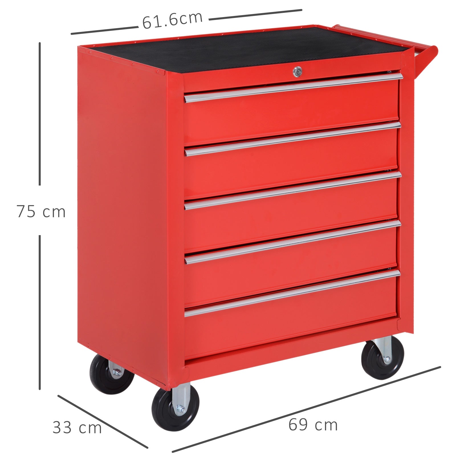DURHAND 5 Drawer Roller Tool Cabinet Storage Box Workshop Chest Garage Wheeling Trolley w/ Handle - Red