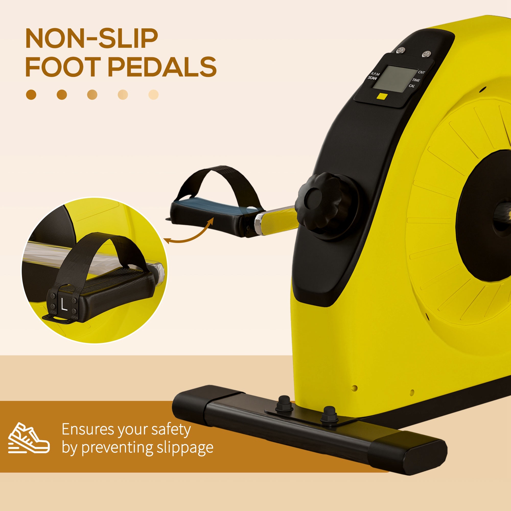 SPORTNOW Mini Exercise Bike, Portable Pedal Exerciser with LCD Display for Legs, Arms, Rehabilitation, Therapy, Yellow - North Peak Garden Furniture