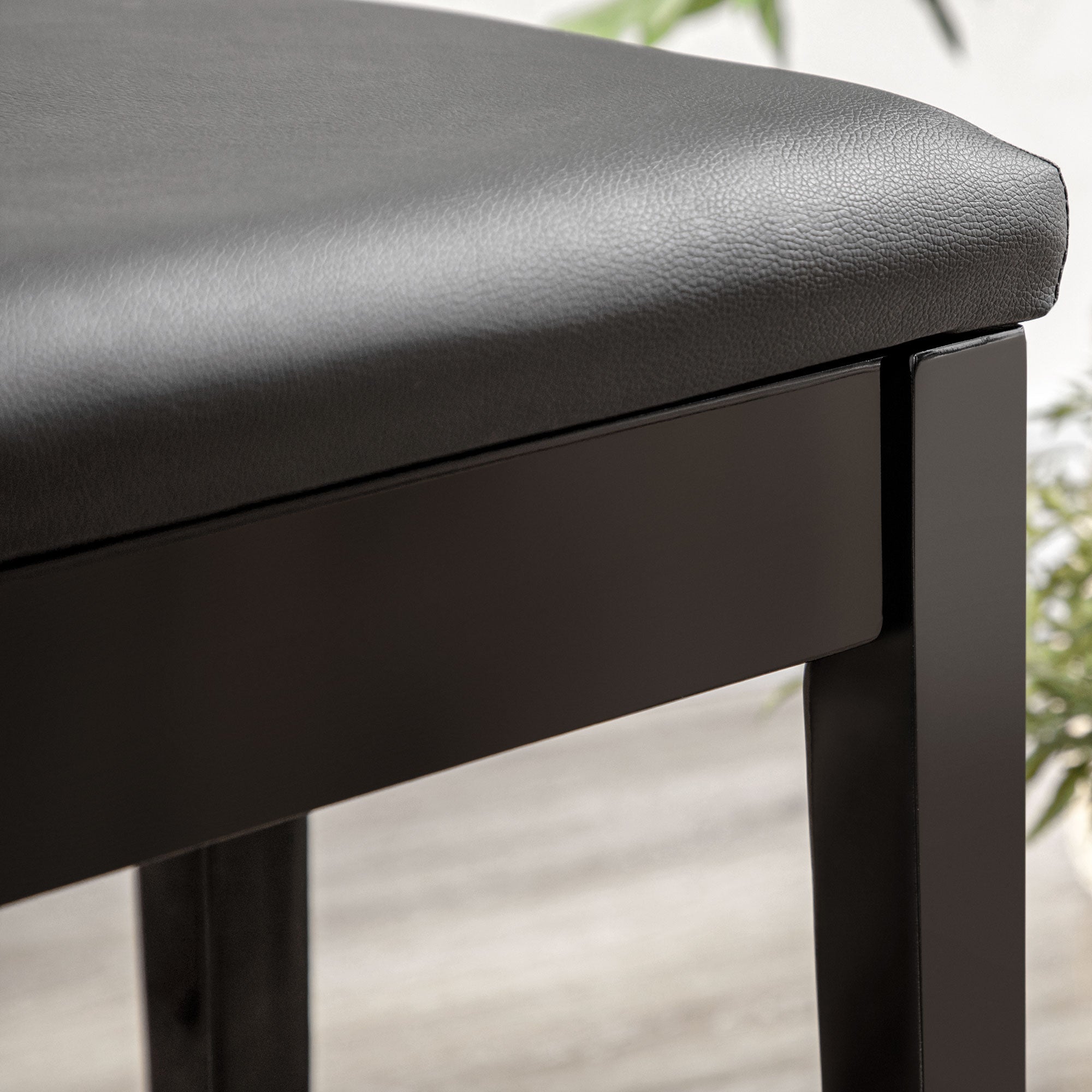 HOMCOM Classic Piano Bench Stool, PU Leather Padded Keyboard Stool with Rubber Wood Legs and Music Storage Compartment, Black - North Peak Garden Furniture