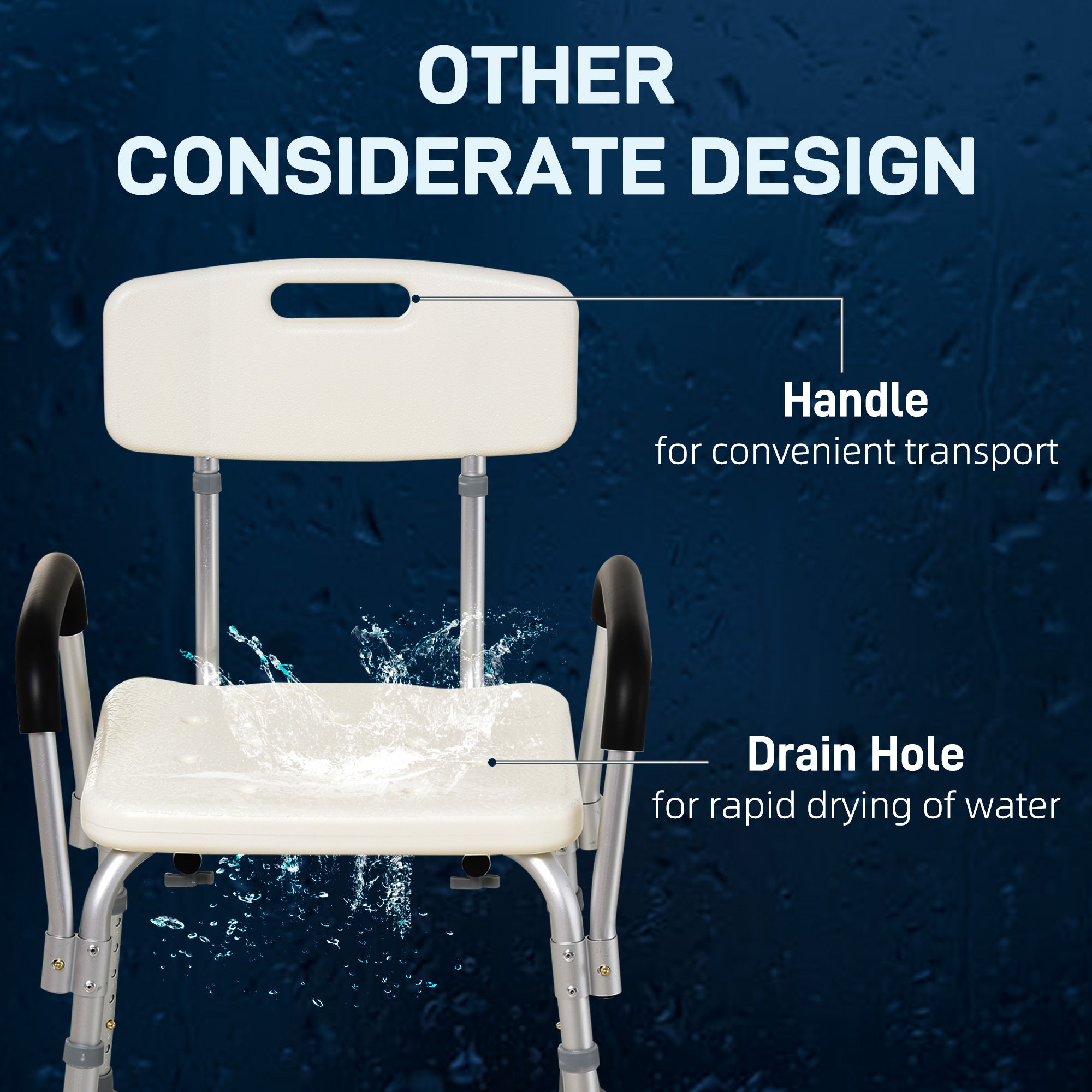 HOMCOM Adjustable Shower Chair, Shower Seat, Portable Medical Stool with Adjustable Back and Armrest for Mobility - North Peak Garden Furniture