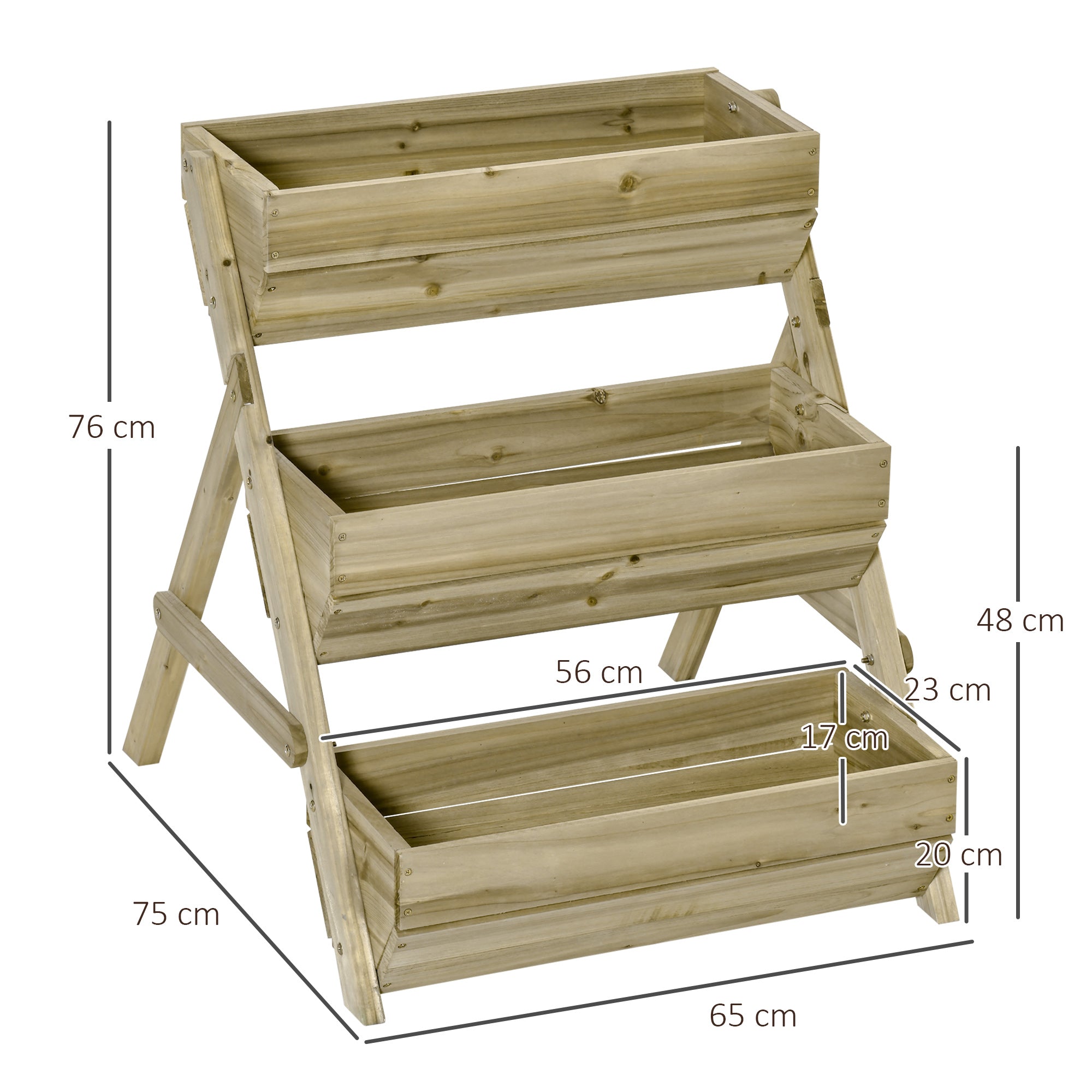 Outsunny 3 Tier Raised Garden Bed Wooden Elevated Planter Box Kit, 66L for Flower, Vegetable, Herb, 65x75x78cm, Green