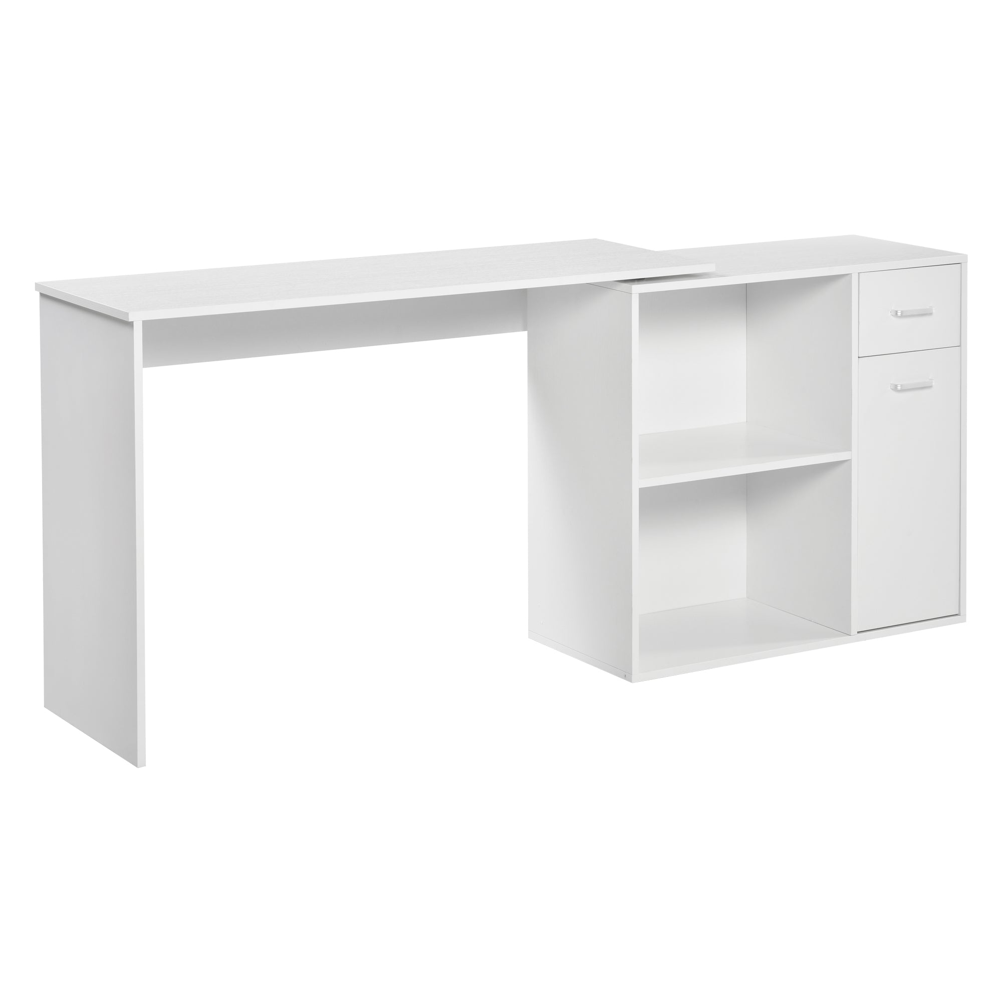 HOMCOM L-Shaped Desk, Corner Computer Desk, Adjustable Study Table with Storage Shelf, Drawer and Cabinet, Workstation for Home Office, White Wood Grain - North Peak Garden Furniture