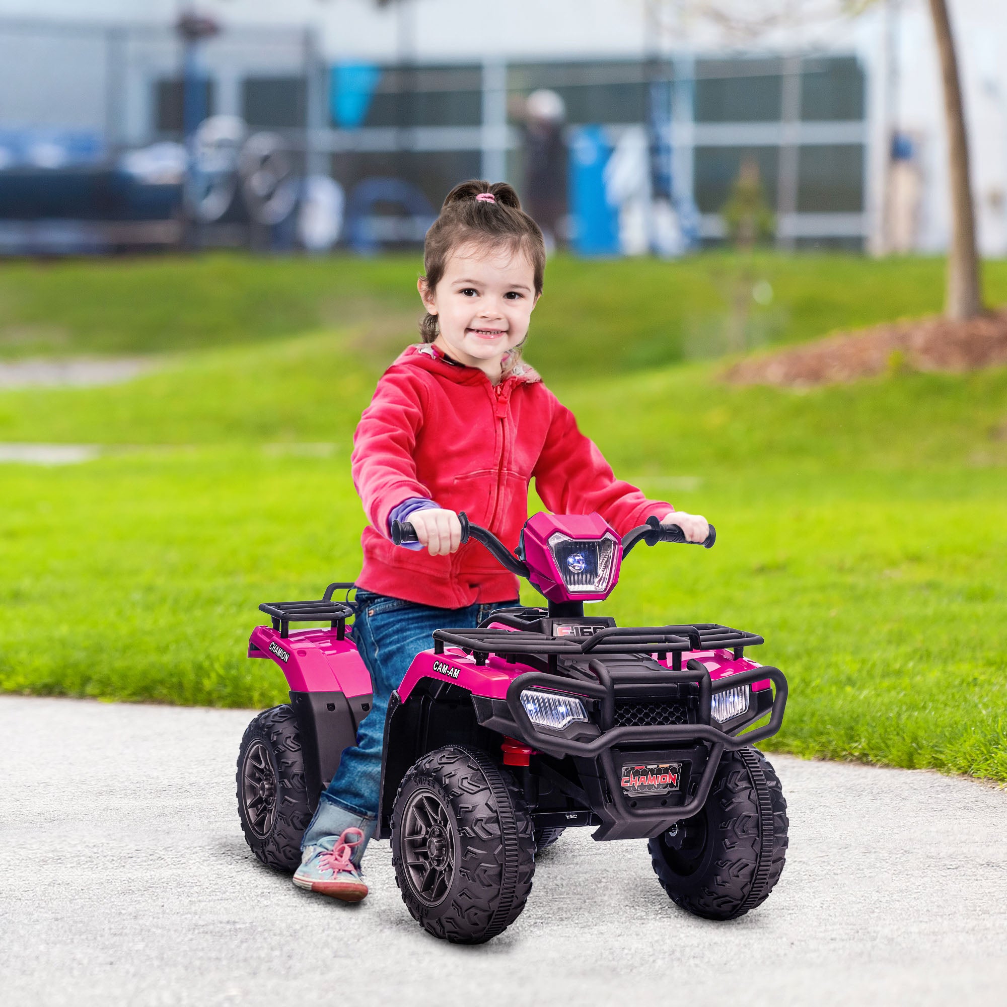 HOMCOM 12V Kids Quad Bike with Forward, Reverse Functions, Ride-On ATV w/ Music, LED, Headlights, for Ages 3-5 Years - Pink - North Peak Garden Furniture