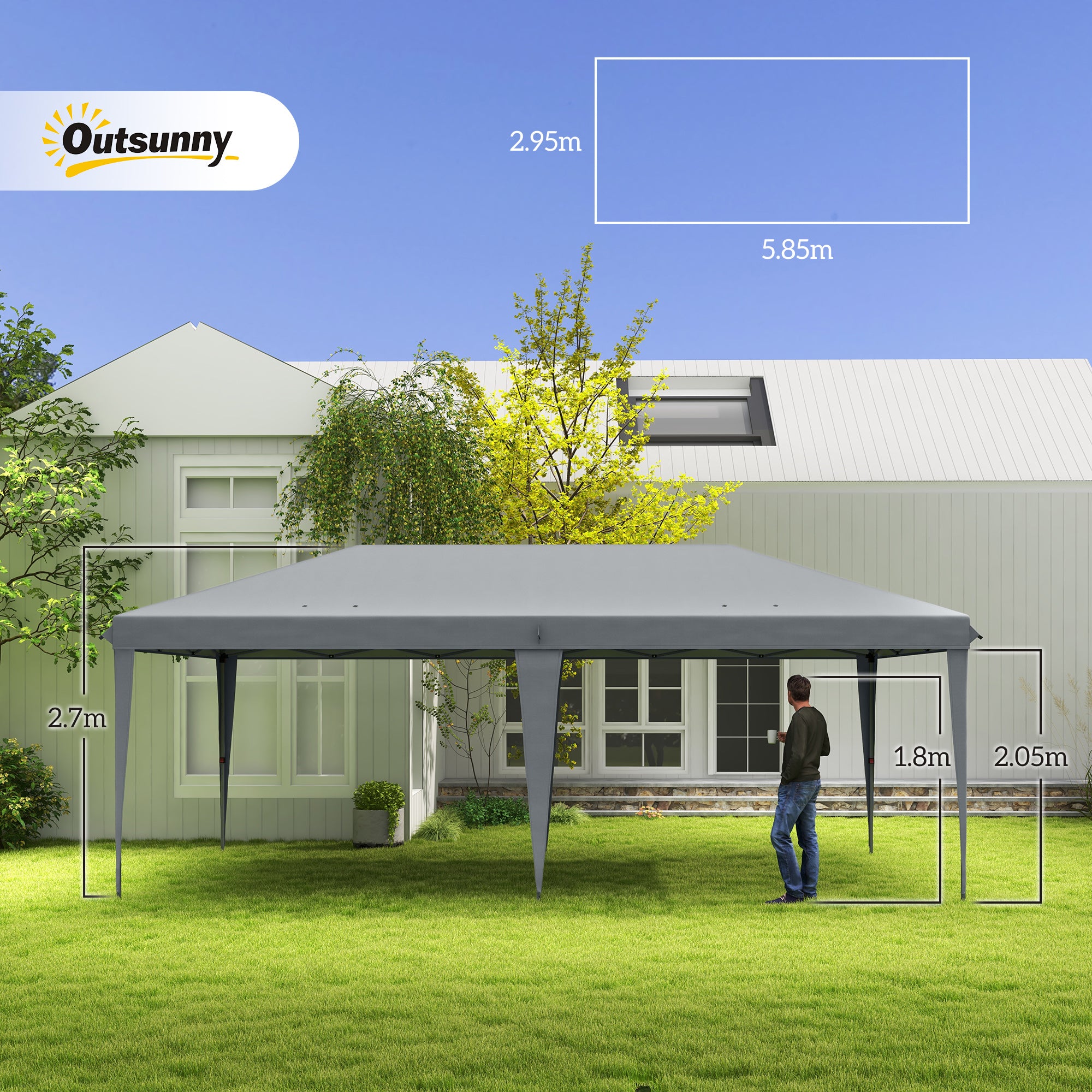 Outsunny 3 x 6 m Pop Up Gazebo, Foldable Canopy Tent, Height Adjustable Wedding Awning Canopy w/ Carrying Bag, Grey - North Peak Garden Furniture