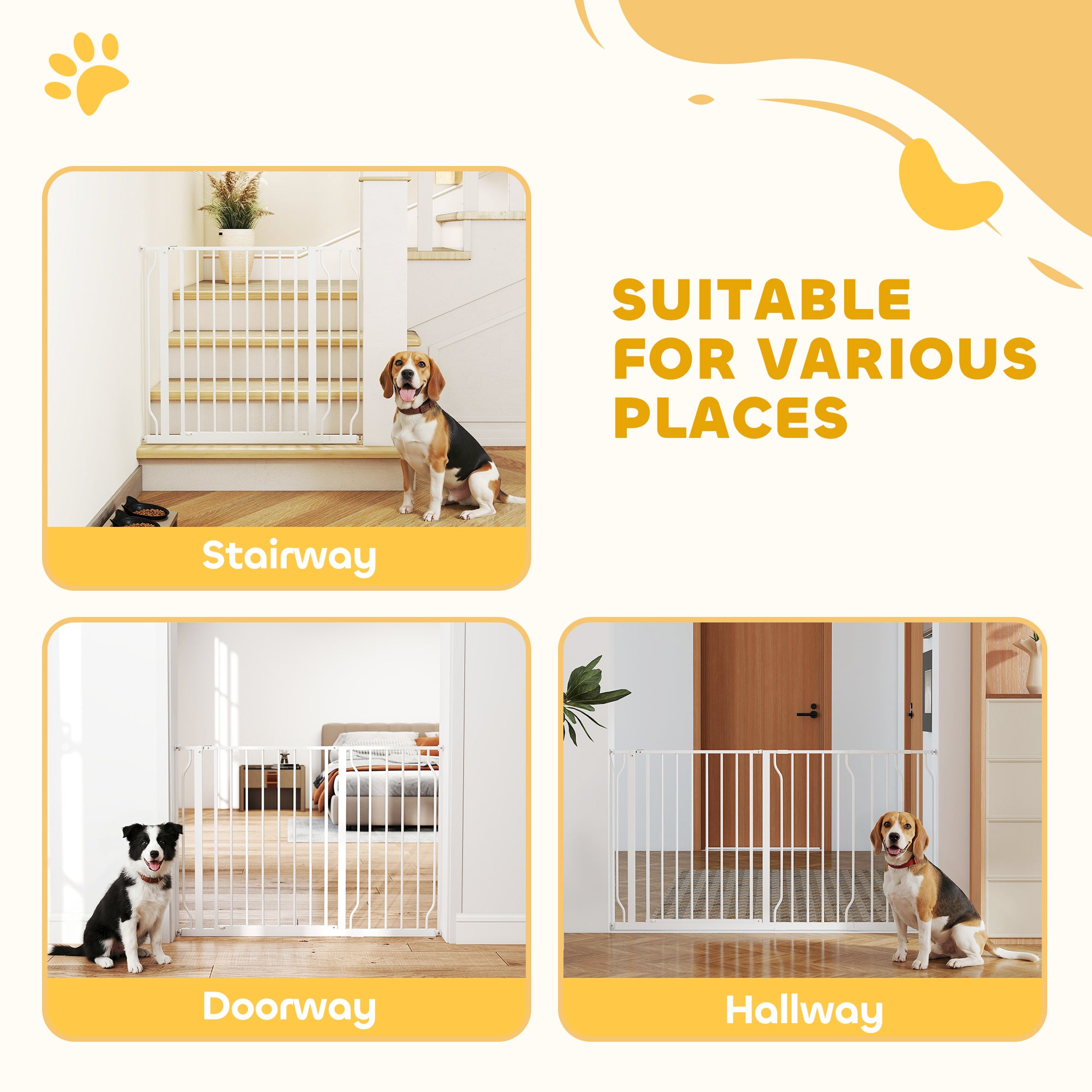 PawHut Extra Wide Dog Safety Gate, with Door Pressure, for Doorways, Hallways, Staircases - White
