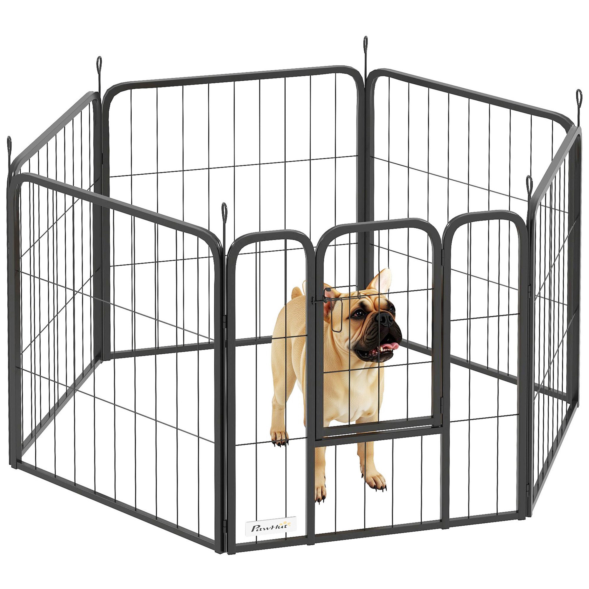 PawHut 6 Panels Heavy Duty Dog Playpen with Secure Door, for Indoor Outdoor, for Garden, Camping, 60cm High - North Peak Garden Furniture