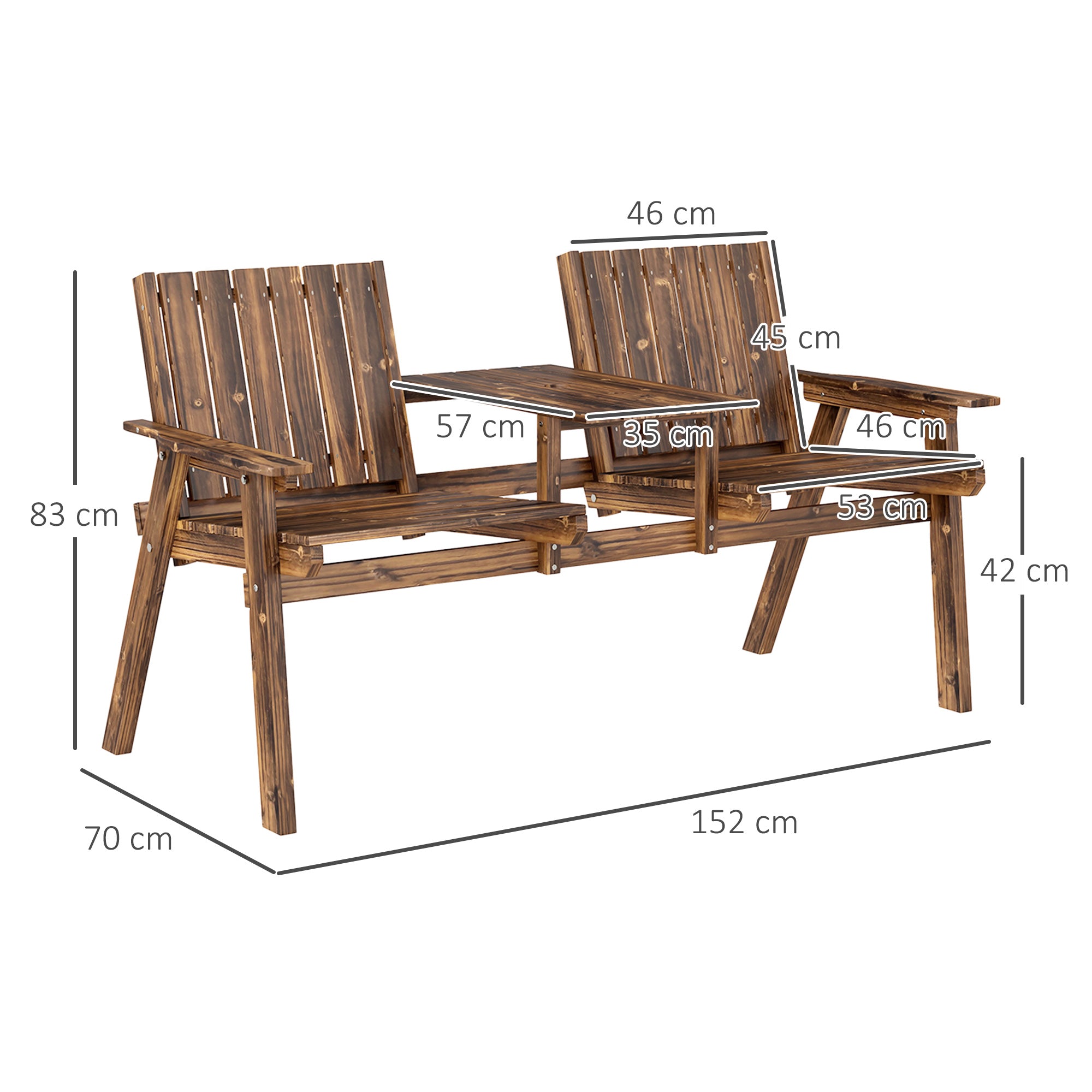 Outsunny 2-Seater Garden Bench with Table & Parasol Hole, Antique Loveseat for Porch, Patio, Carbonised Finish - North Peak Garden Furniture