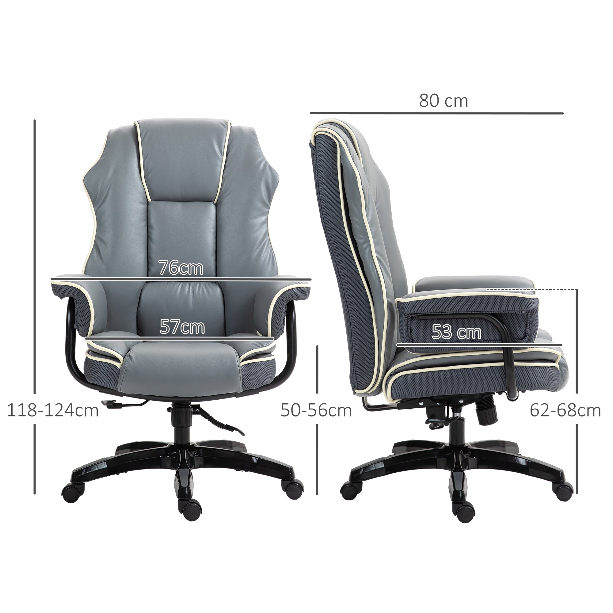 Vinsetto High Back Office Chair, PU Leather Desk Chair, Reclining Swivel Computer Chair for Home, Grey - North Peak Garden Furniture