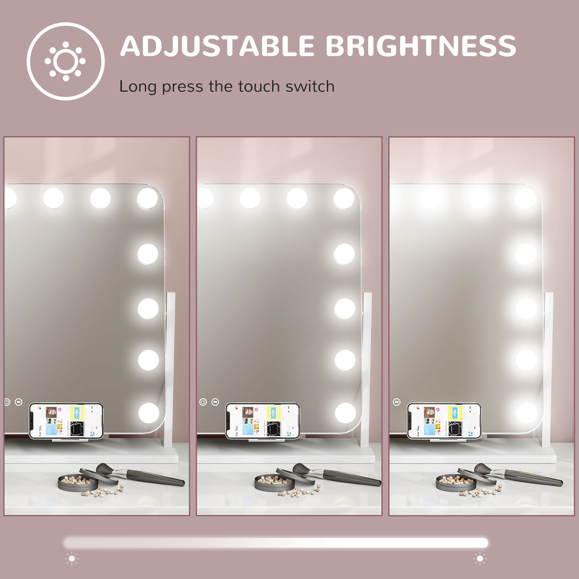HOMCOM 14 LED bulb Tabletop Makeup Mirror, with Adjustable Settings - North Peak Garden Furniture