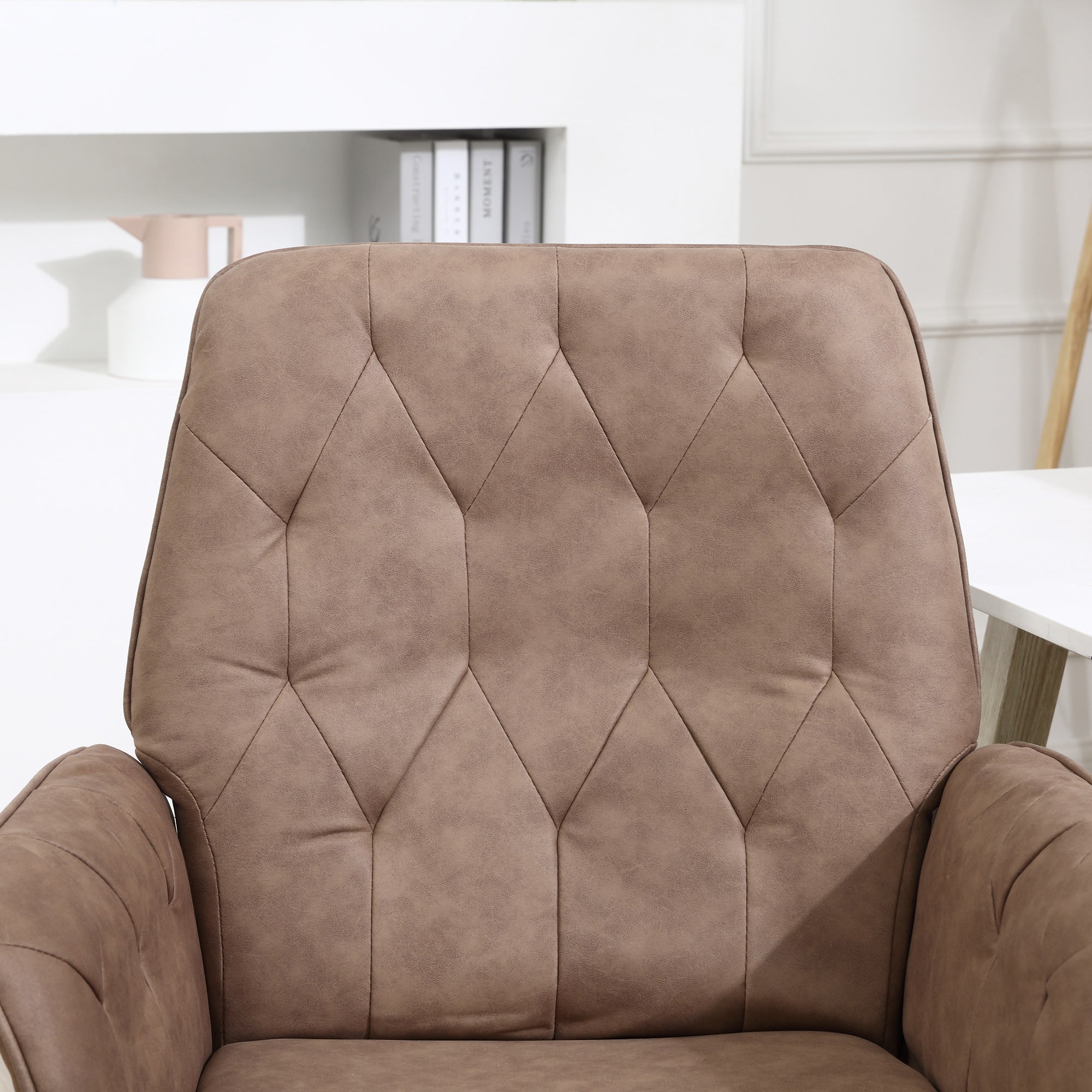 Vinsetto Office Desk Chair, Microfibre Vanity Chair with Height Adjustable, Armrest, Swivel Chair for Home, Coffee - North Peak Garden Furniture