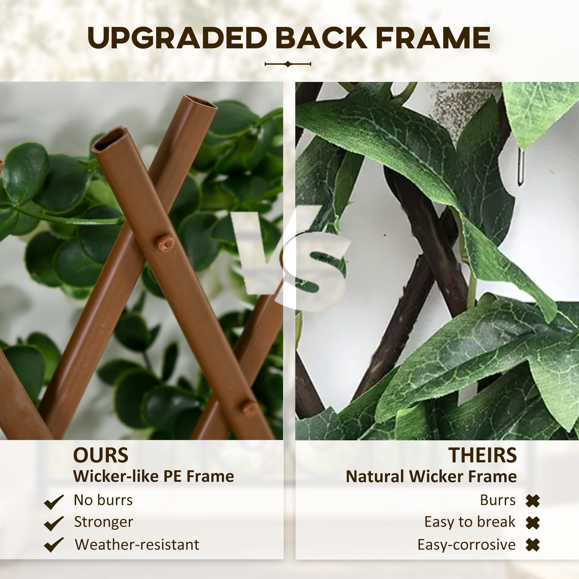 Outsunny 2pc Expanding Garden Trellis, 2 x 1m Faux Decorative Privacy Fence with Artificial Leaves, Privacy Screen Greenery Walls for Garden Balcony, Eucalyptus Leaves - North Peak Garden Furniture