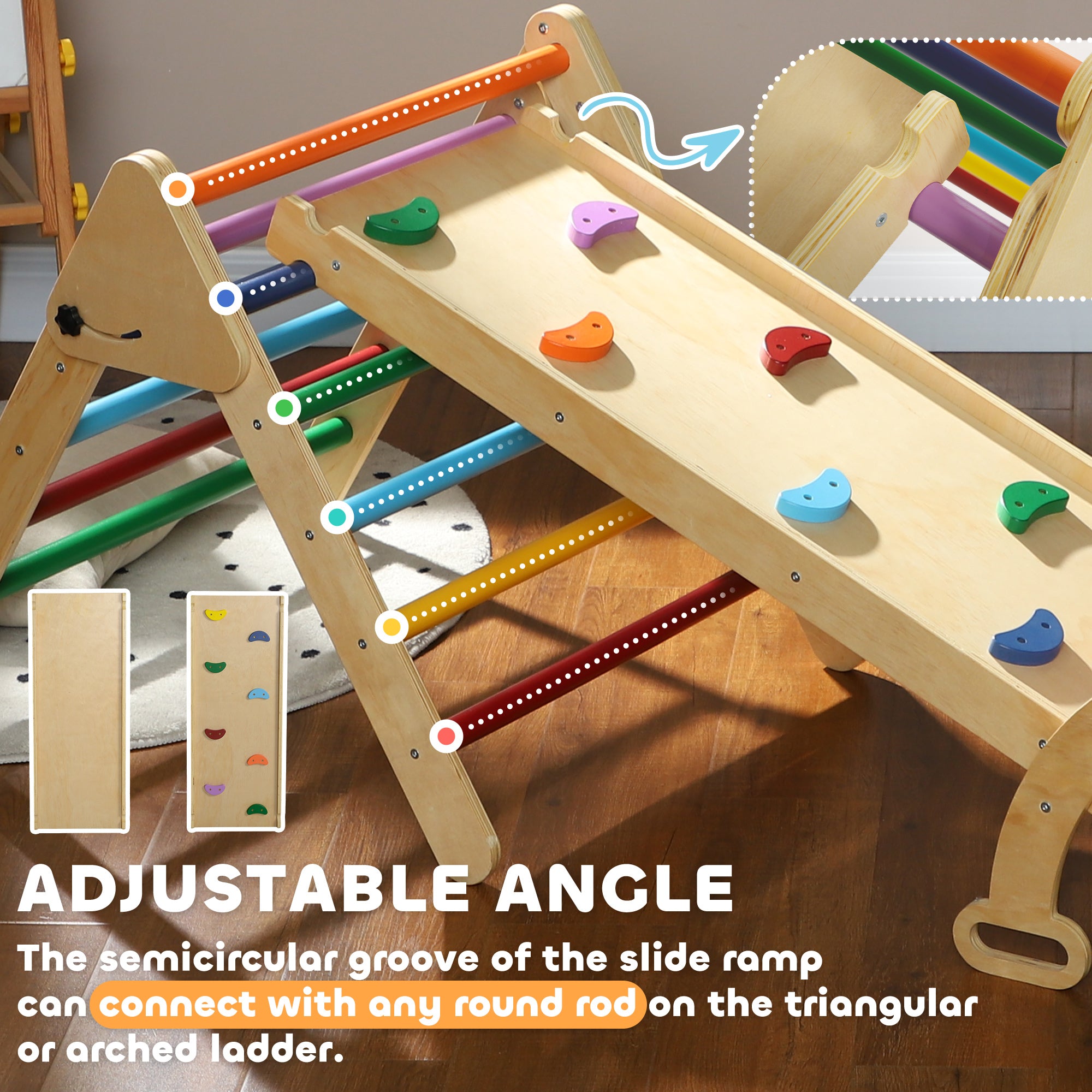 AIYAPLAY 5 in 1 Toddler Climbing Frame with Ramp, Arch, for 18-48 Months, Multicolour - North Peak Garden Furniture