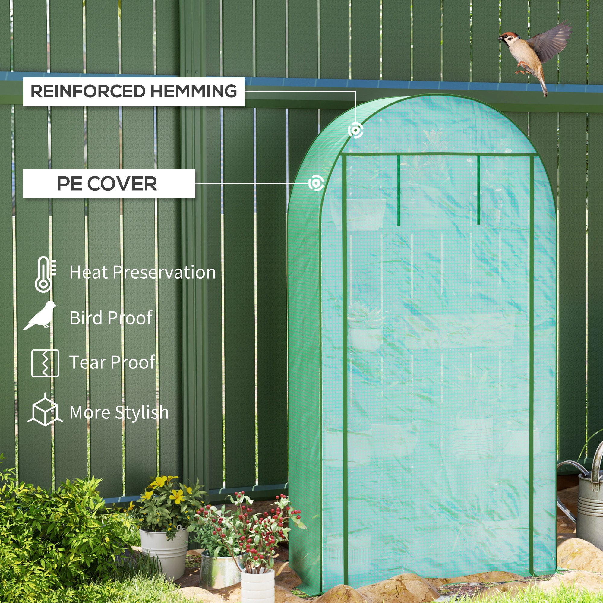 Outsunny 4 Tier Mini Greenhouse with Reinforced PE Cover, Portable Small Greenhouse with Roll-Up Door, 105 x 45 x 160cm, Green - North Peak Garden Furniture