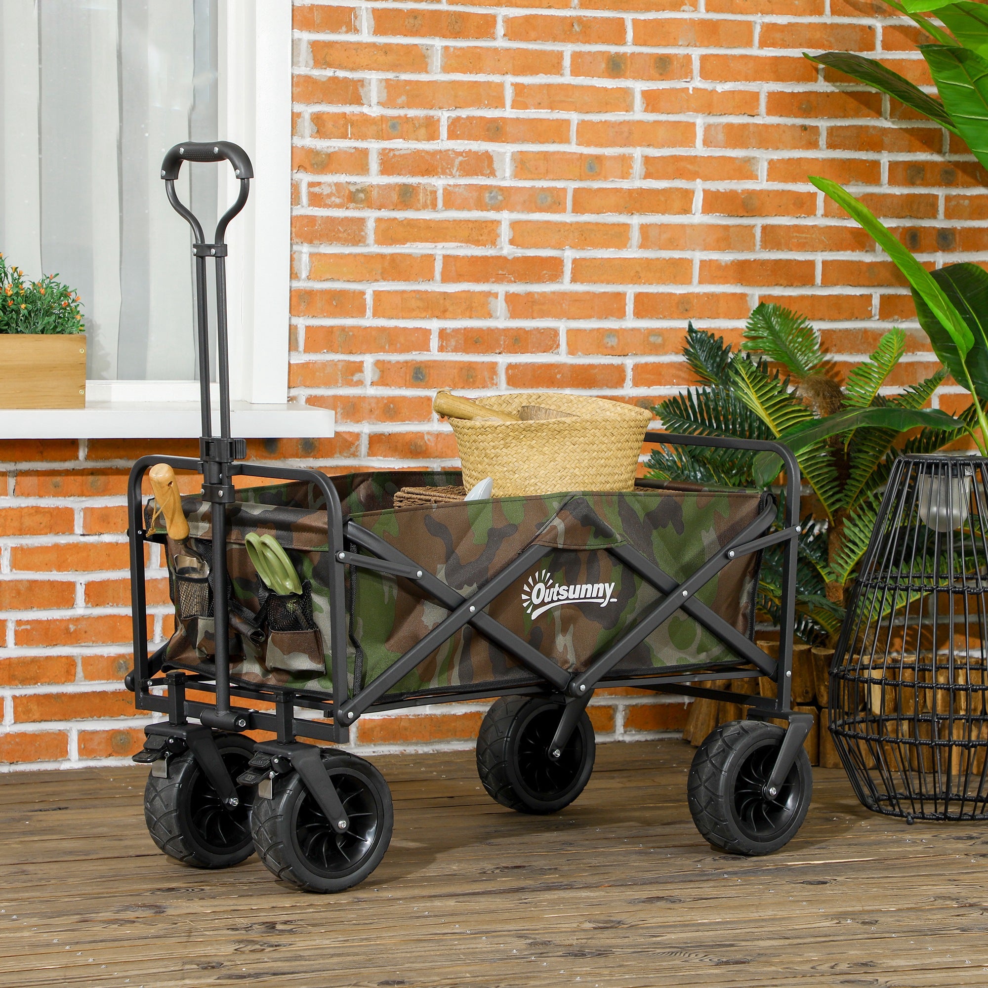 Outsunny 95L Folding Steel Frame Garden Trolley, with Handle - Multicolour - North Peak Garden Furniture