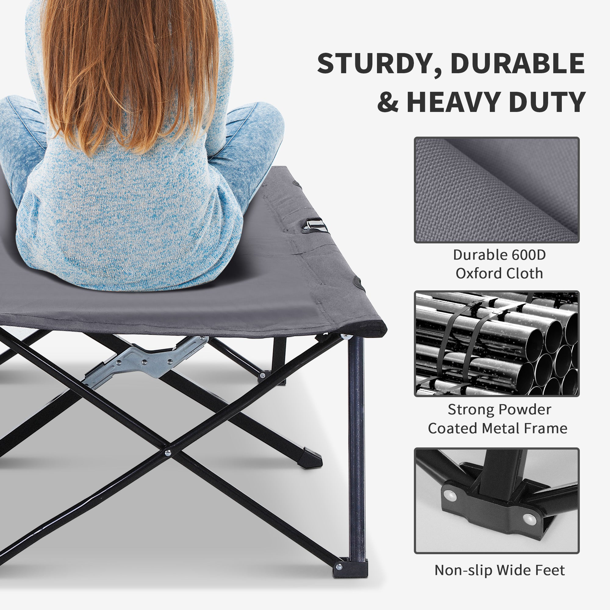 Outsunny Double Camping Cot Bed, with Bag - Grey - North Peak Garden Furniture