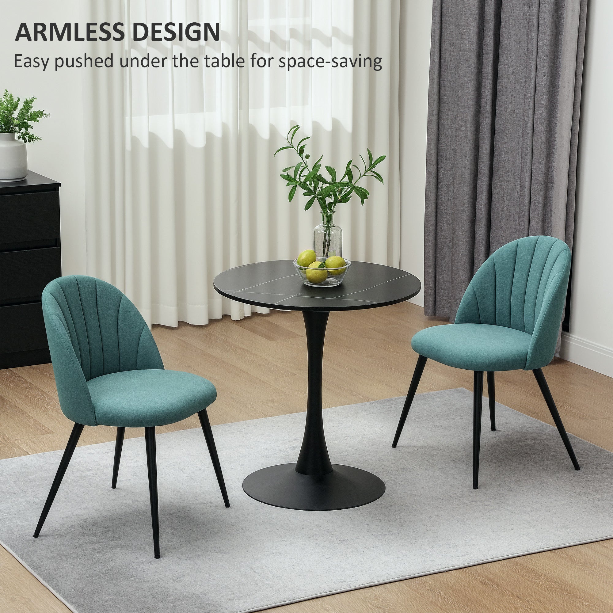 HOMCOM Velvet Dining Chairs Set of 2, Modern Upholstered Kitchen Chairs with Metal Legs, Shell Backrest and Padded Seat for Dining Room, Bedroom, Living Room, Vanity, Green - North Peak Garden Furniture