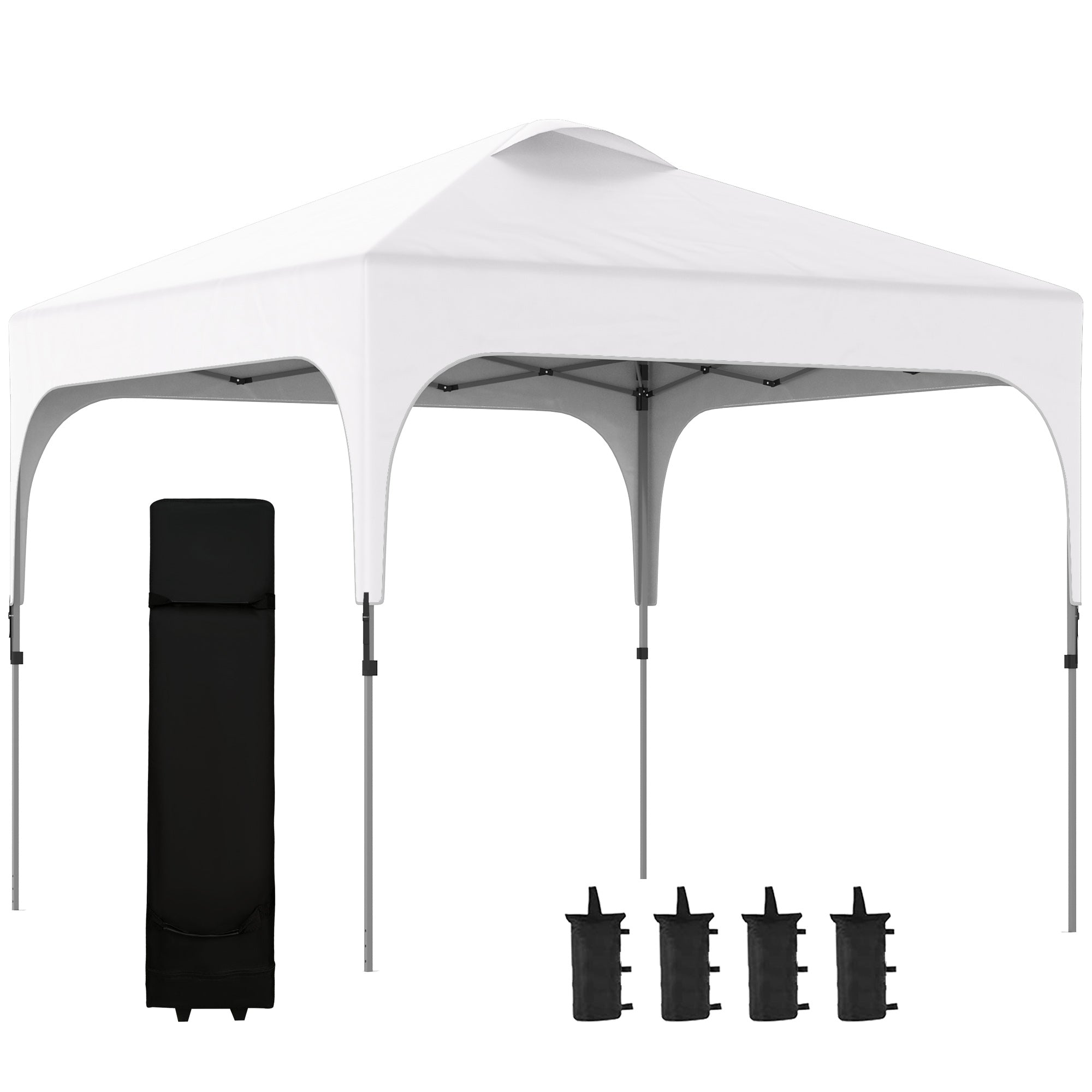 Outsunny 3 x 3 (M) Pop Up Gazebo, UPF 50+ Foldable Canopy Tent with Carry Bag with Wheels and 4 Leg Weight Bags, Height Adjustable, for Outdoor Garden Patio Party, White