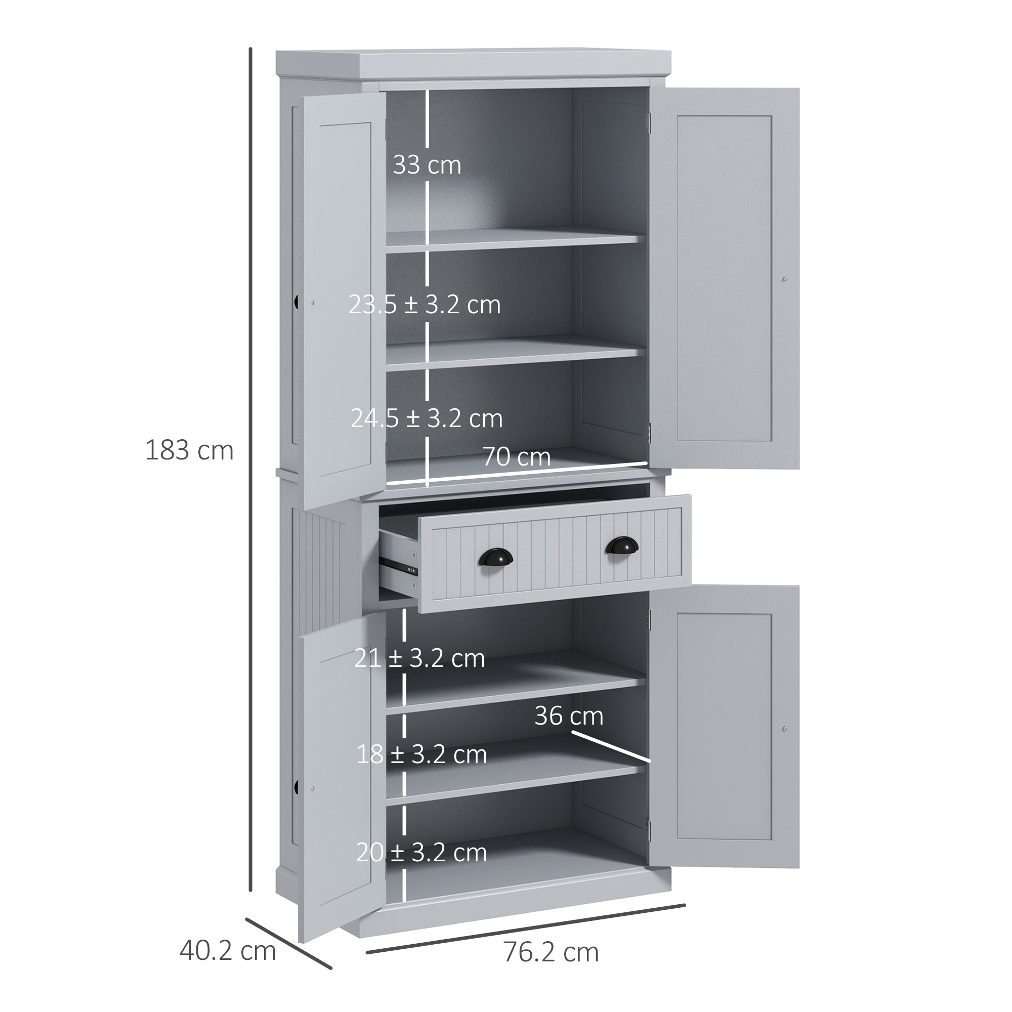 HOMCOM Freestanding Multi-Storage Kitchen Cabinet - Grey - North Peak Garden Furniture