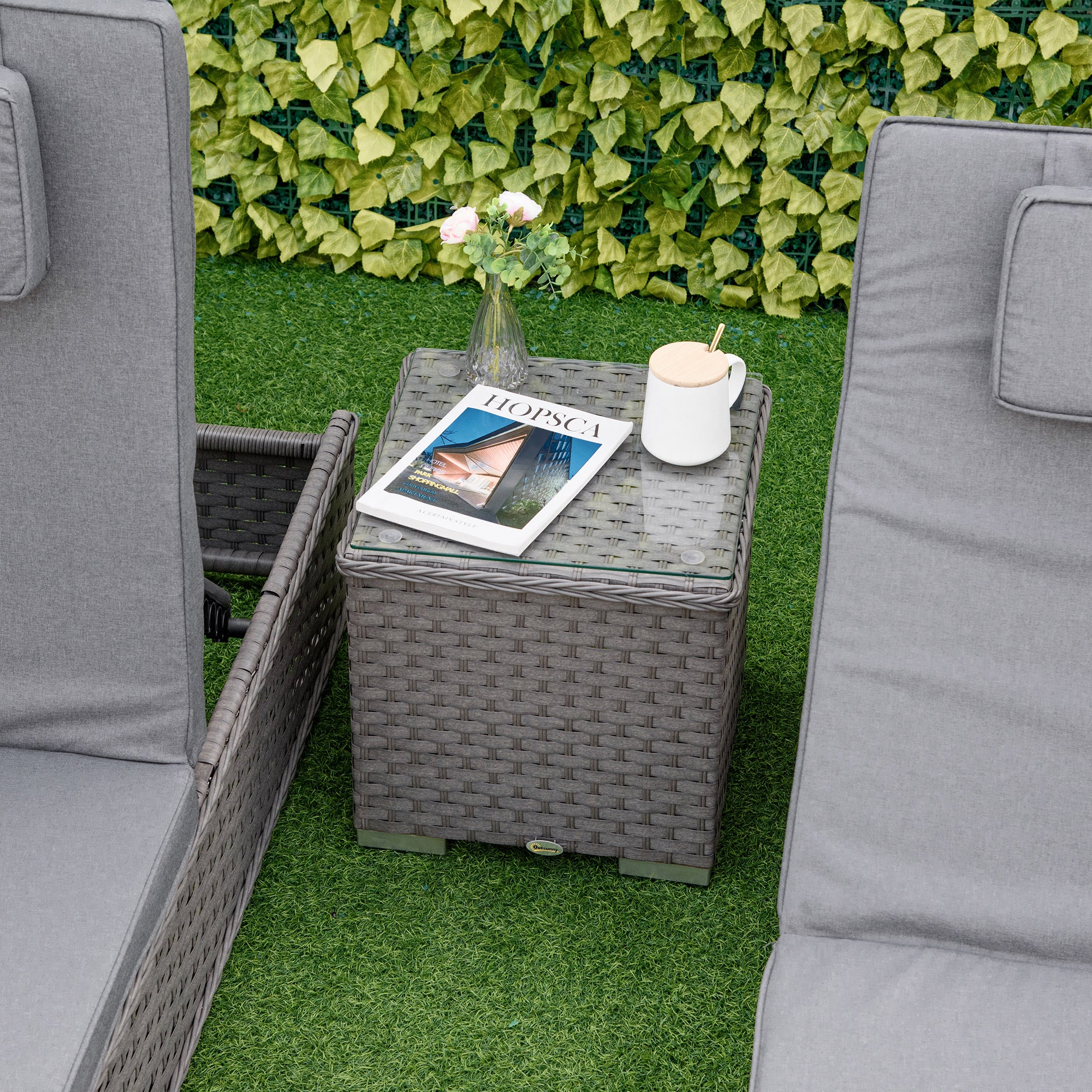 Outsunny 3PC Rattan Sun Lounger, Garden Furniture with Side Table, 5-Position Adjustable Recline Chair, Grey - North Peak Garden Furniture