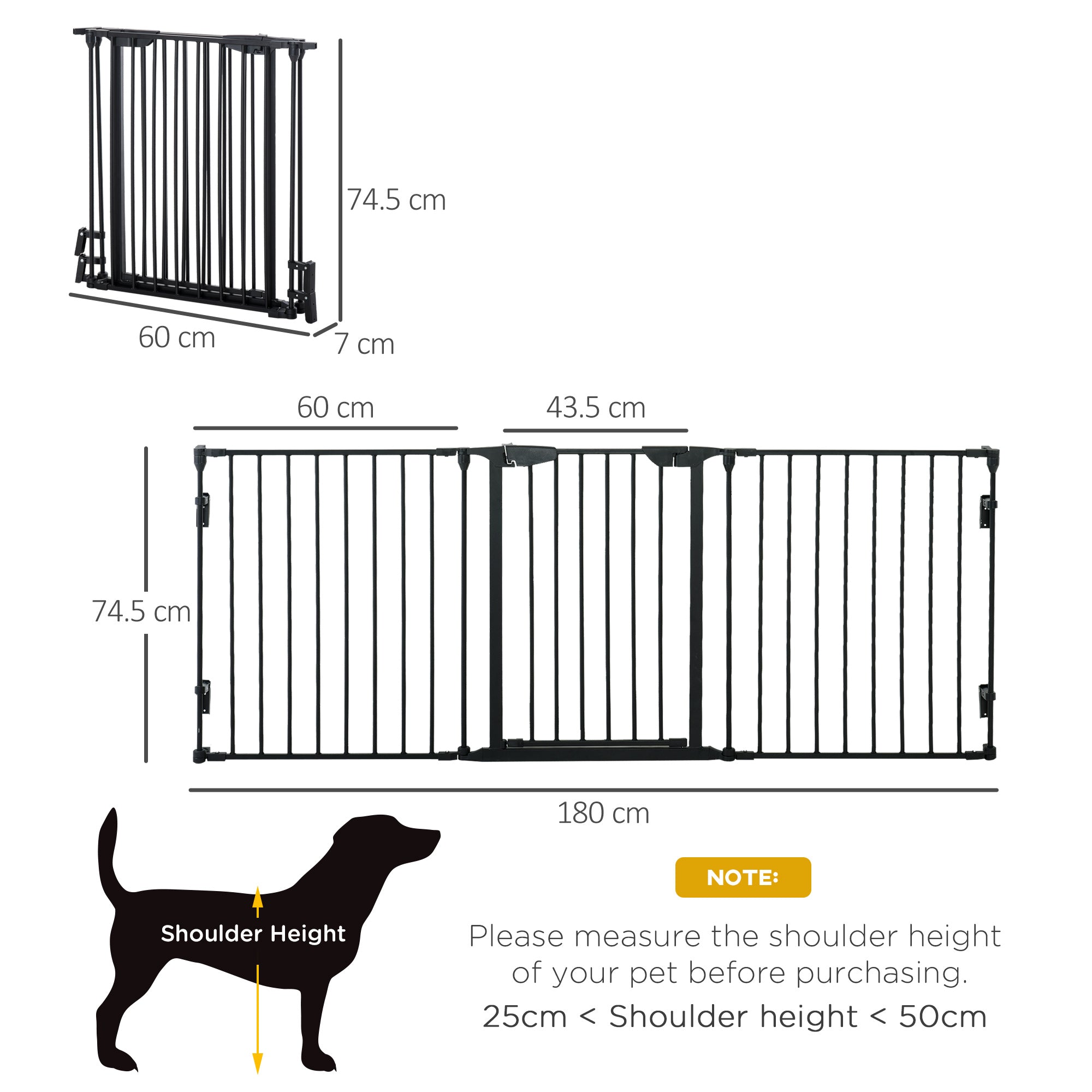 PawHut 3-Panel Metal Pet Gate: Safety Fence for Dogs with Walk Through Door & Auto Close Lock, Room Divider, Black