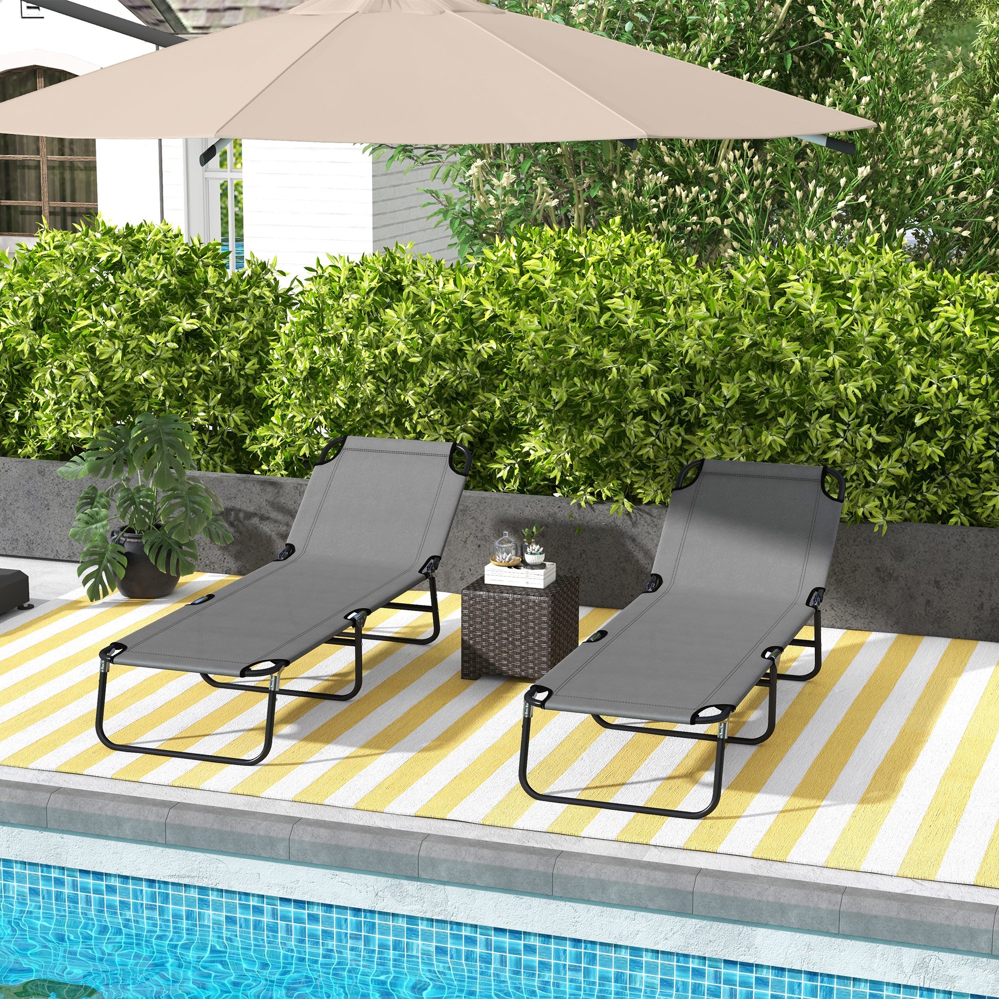 Outsunny Garden Sun Lounger, with Five-Position Back - Grey - North Peak Garden Furniture