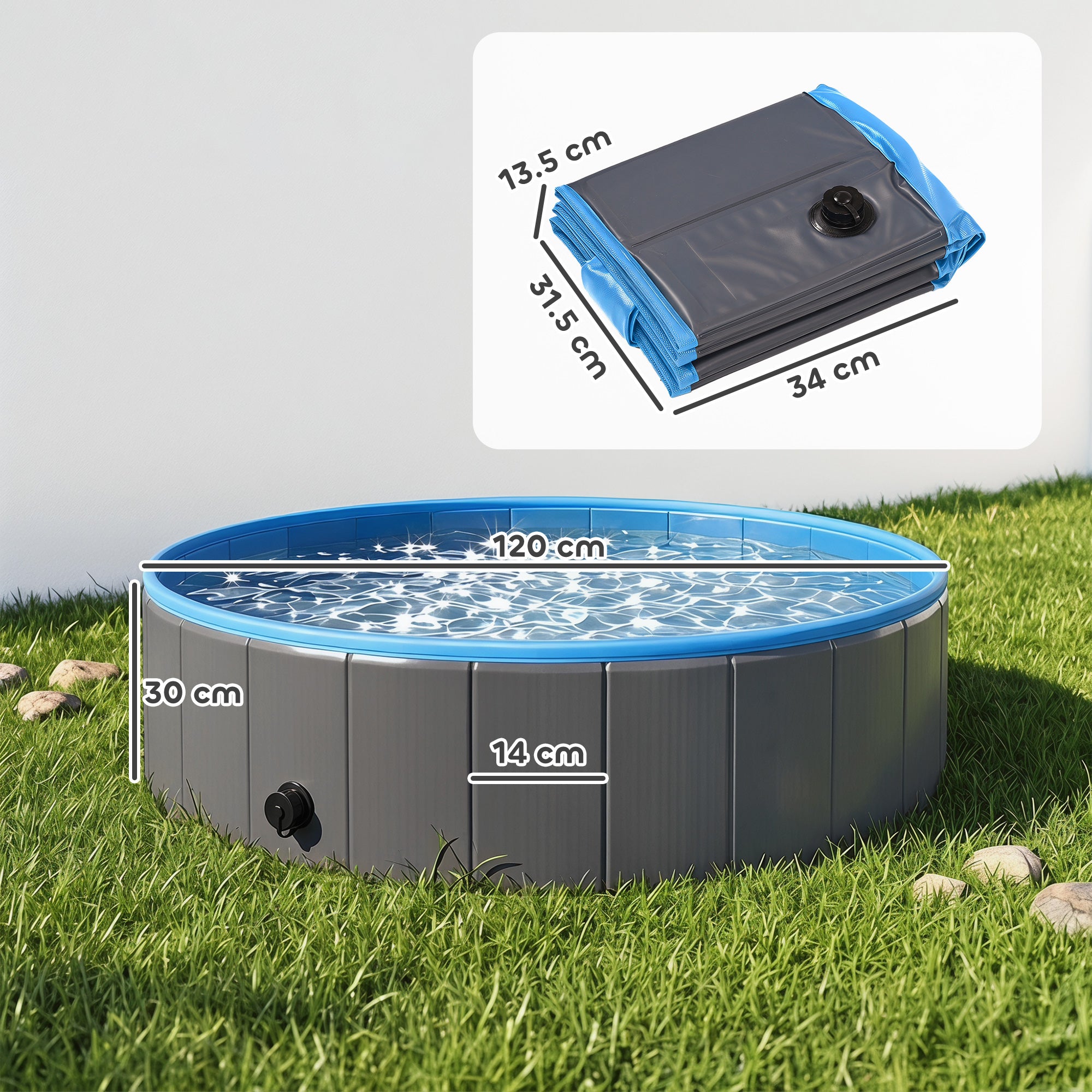 PawHut Foldable Dog Pool for Puppies and Ducks Dog Paddling Pool Bath Tub, Dark Grey, 120 x 30cm