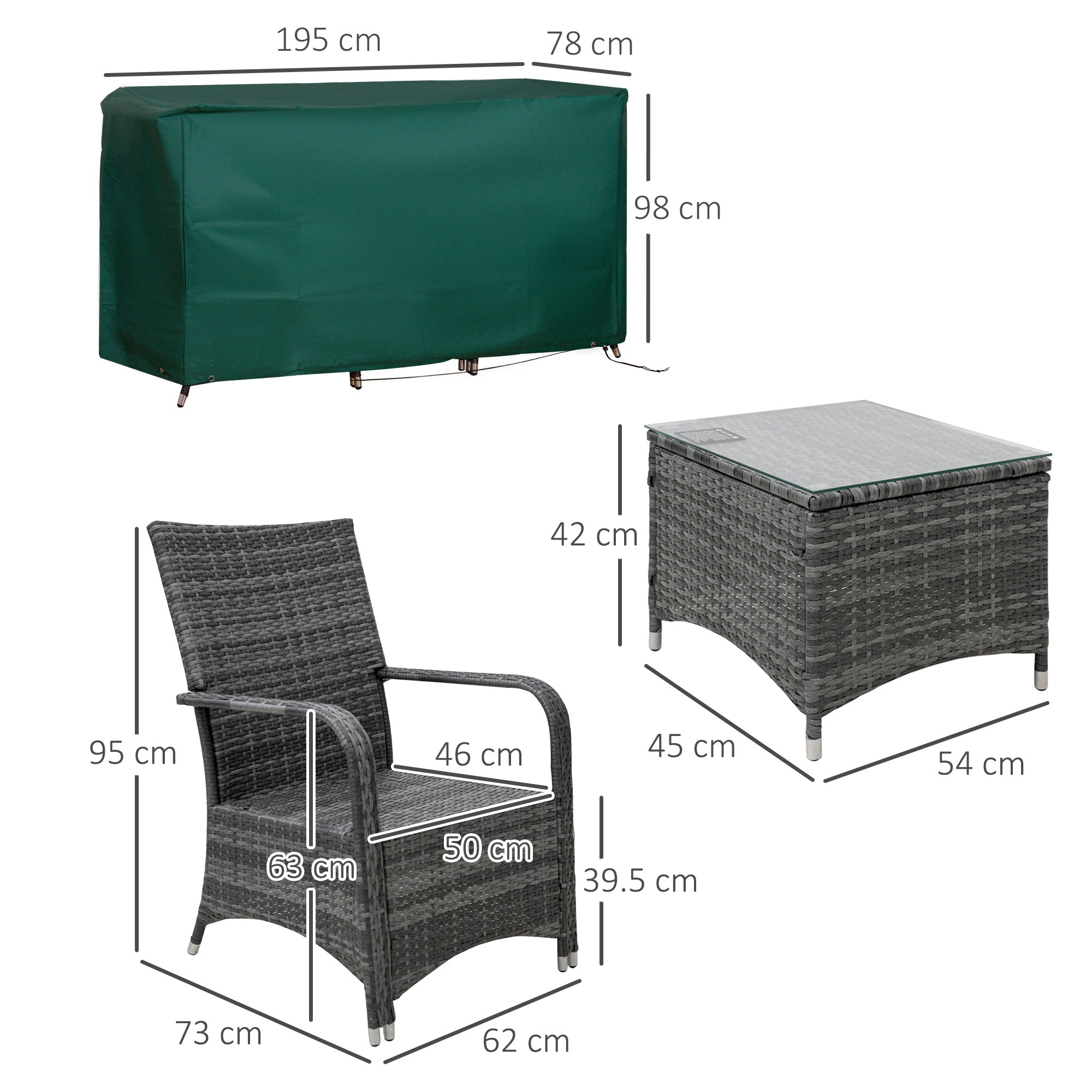 Outsunny 2-Seater Rattan Table Chair Bistro Garden Furniture Set Wicker Table Outdoor Patio - North Peak Garden Furniture