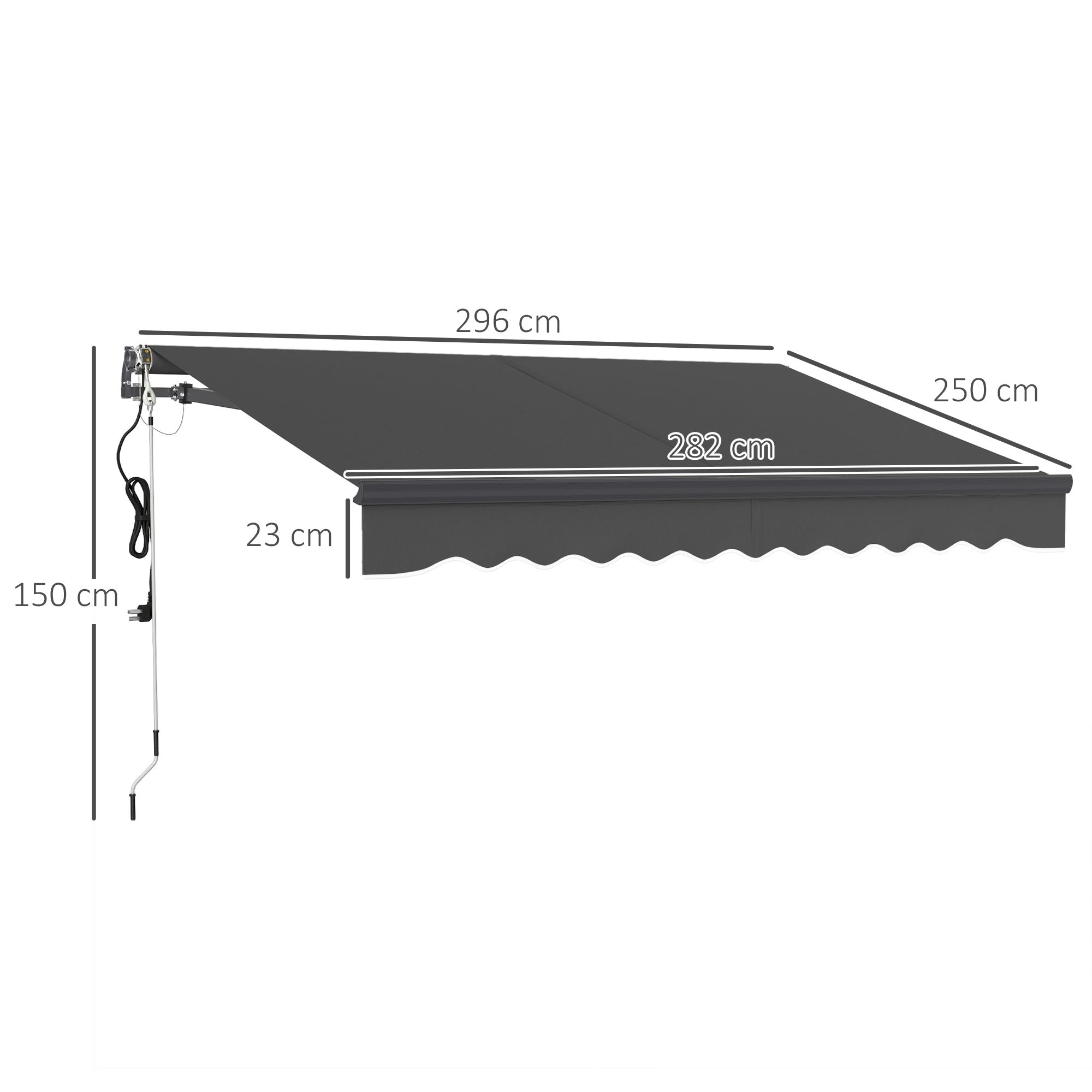 Outsunny 3 x 2.5m Electric Awning with Remote Controller, Aluminium Frame DIY Retractable Awning, UV30+ Sun Shade Canopy for Garden Patio Deck Door Window, Dark Grey - North Peak Garden Furniture