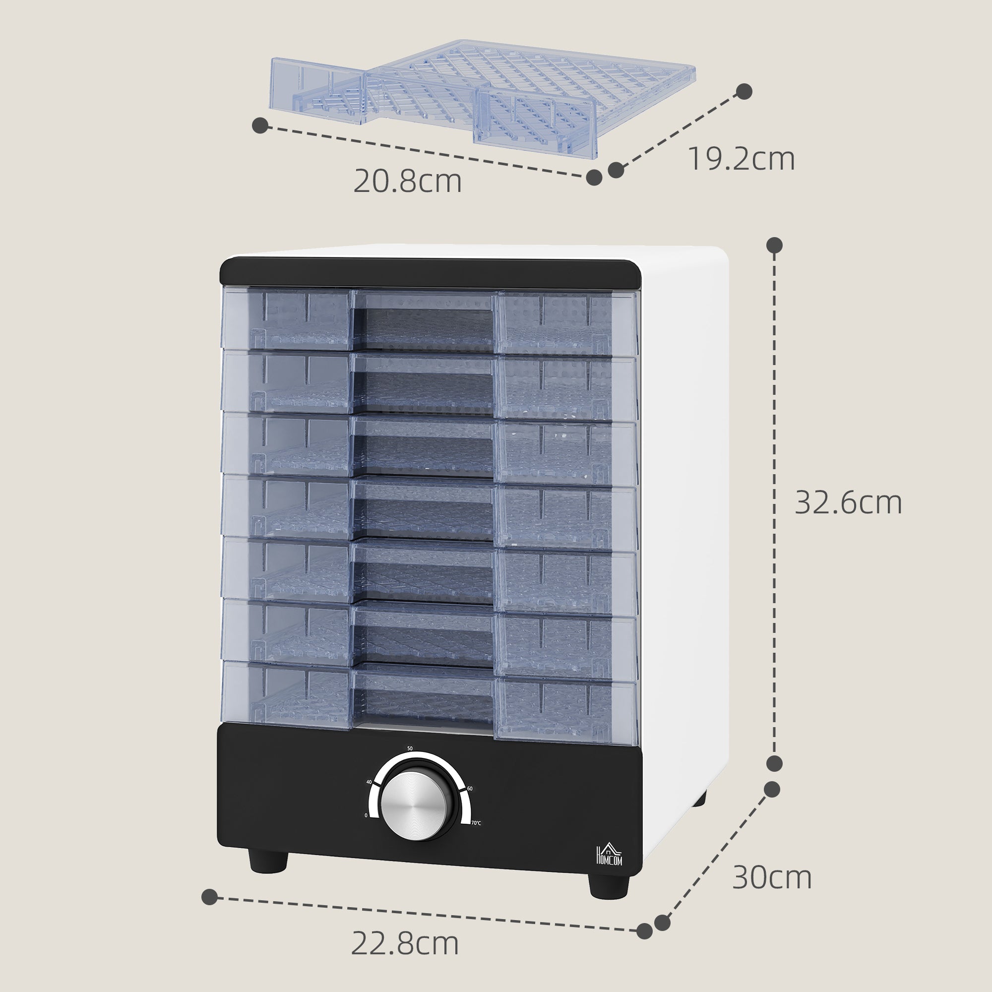 HOMCOM Seven Tray, 40-70°C Food Dehydrator - White - North Peak Garden Furniture