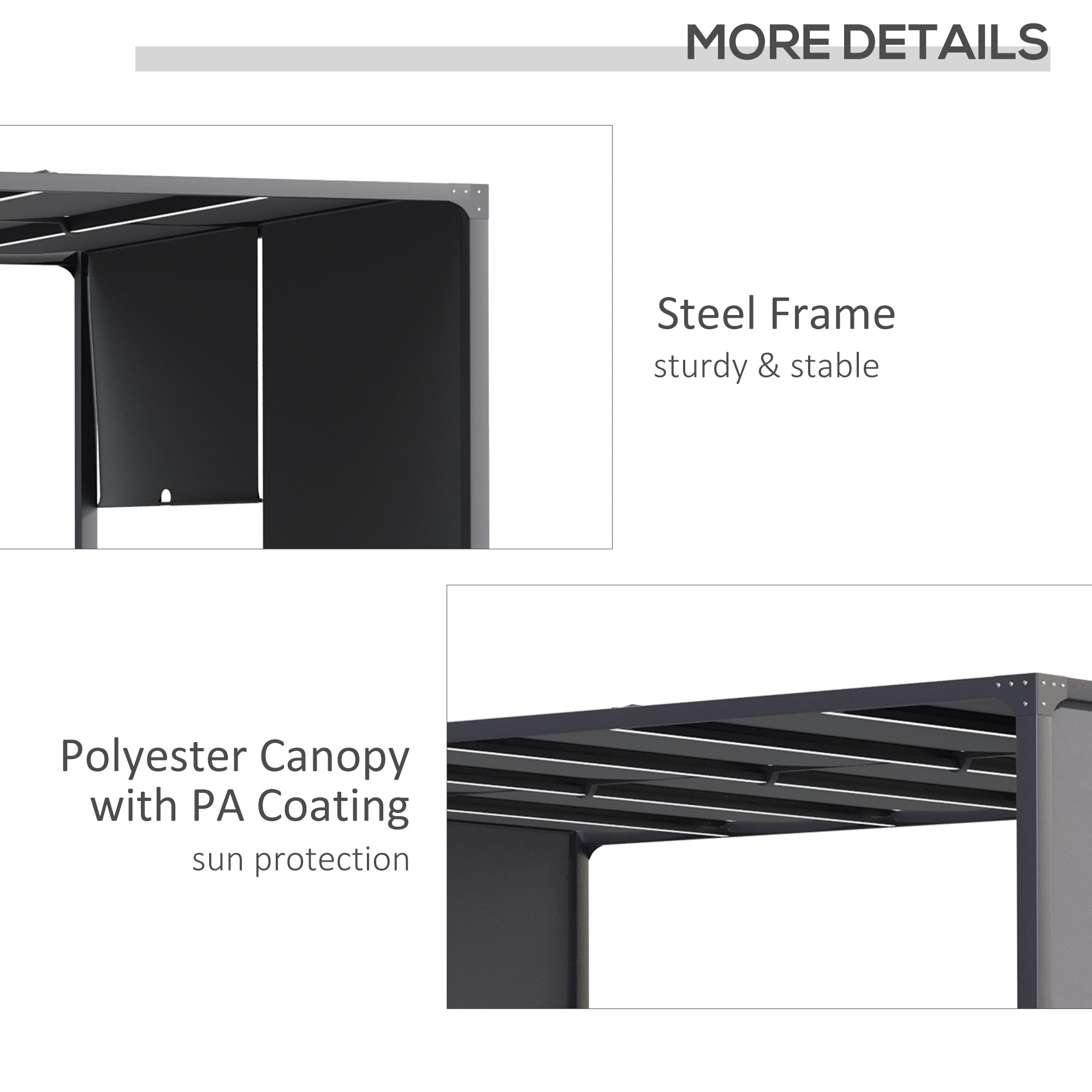 Outsunny 3(m) x 4m Metal Pergola with LED Lights, Outdoor Garden Pergola with Sliding Roof, Solar Powered, for BBQ, Lawn, Dark Grey