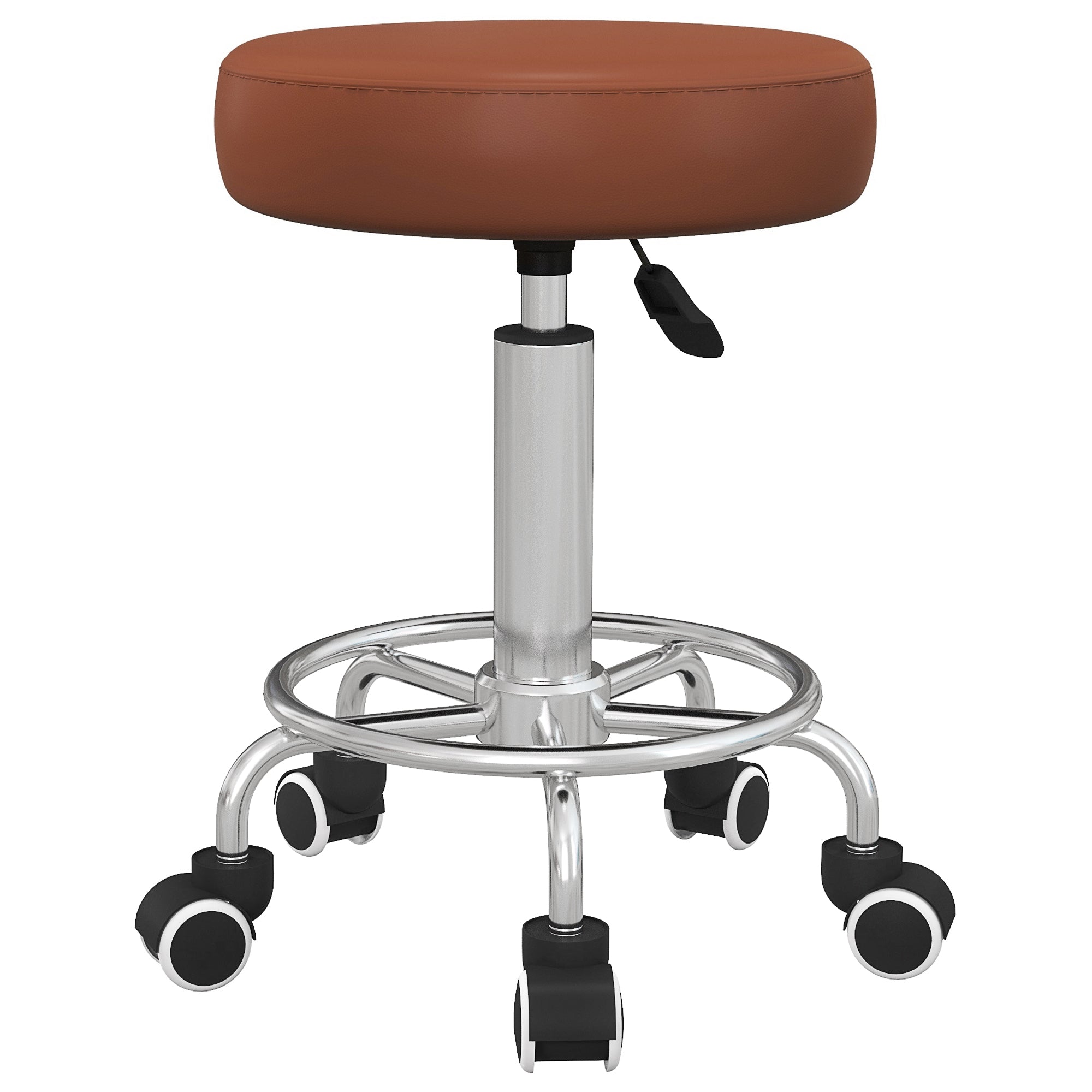 Vinsetto PU Leather Rolling Stool, Height Adjustable Stool Chair with Wheels for Salon, Massage, Spa, Brown - North Peak Garden Furniture