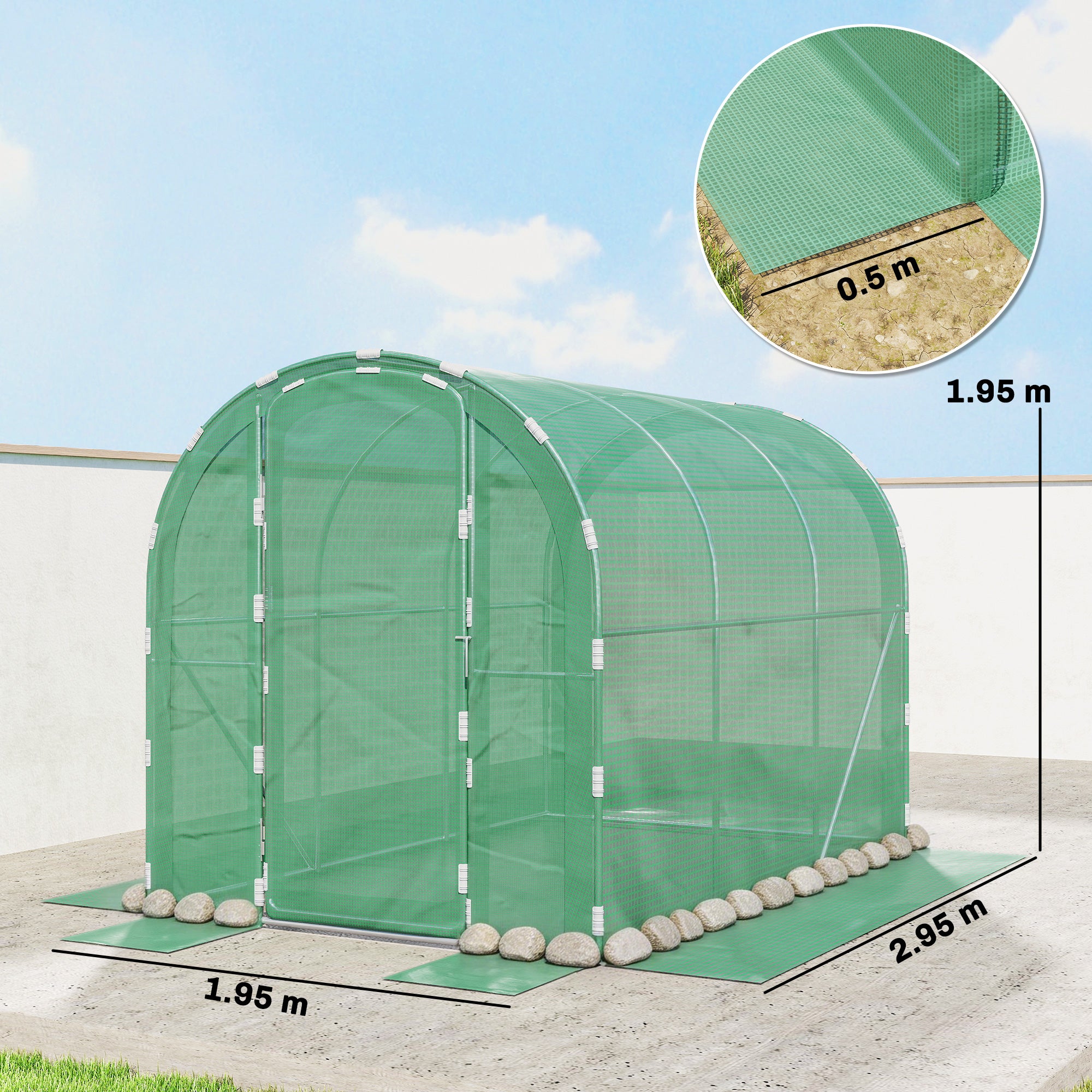 Outsunny 3 x 2 x 2m Polytunnel Greenhouse with Hinged Door, Walk-in Grow House Tent with PE Cover and Galvanised Steel Frame, Green