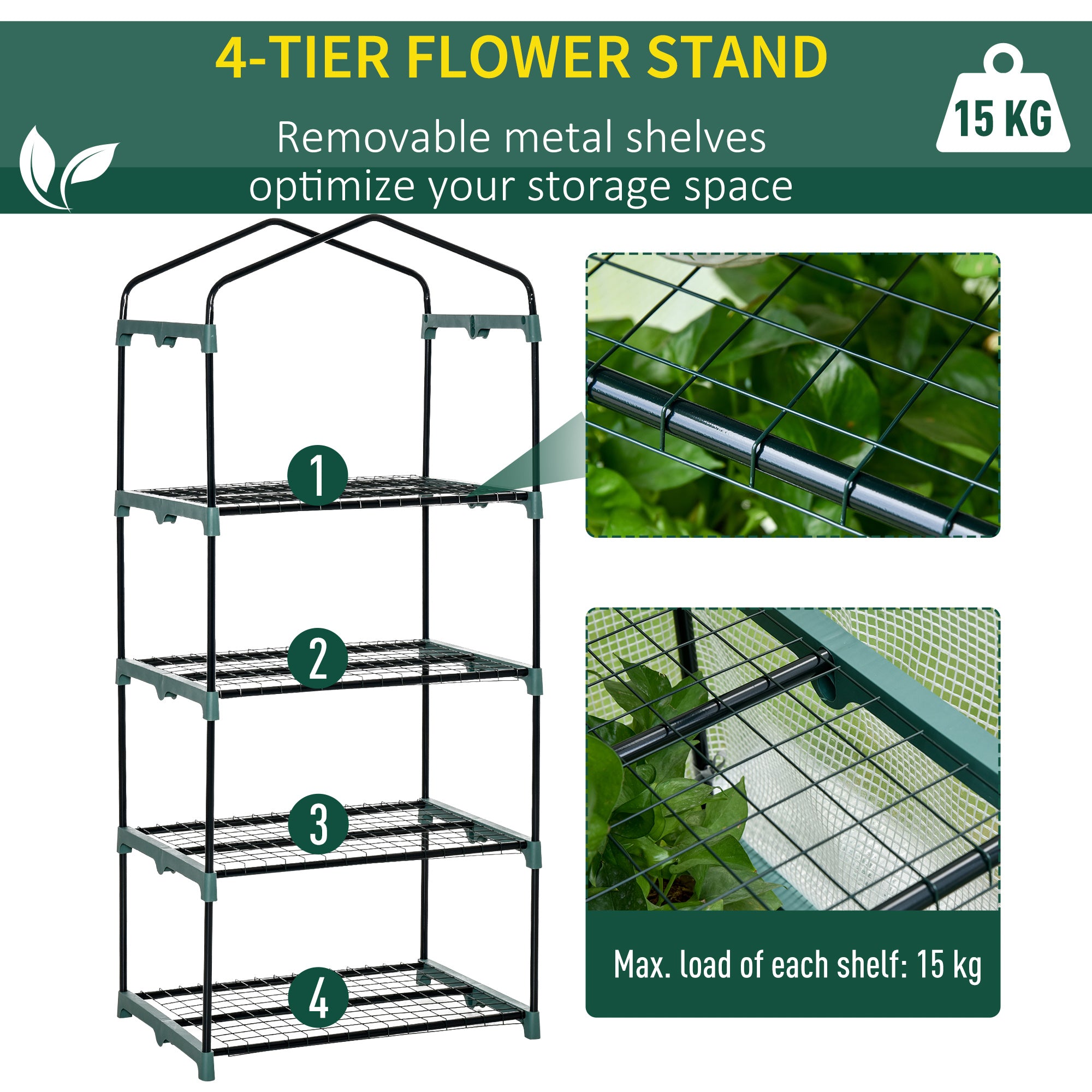 Outsunny 4 Tiers Mini Portable Greenhouse Compact Plant Grow Shed Metal Frame PE Cover 160H x 70L x 50Wcm - North Peak Garden Furniture