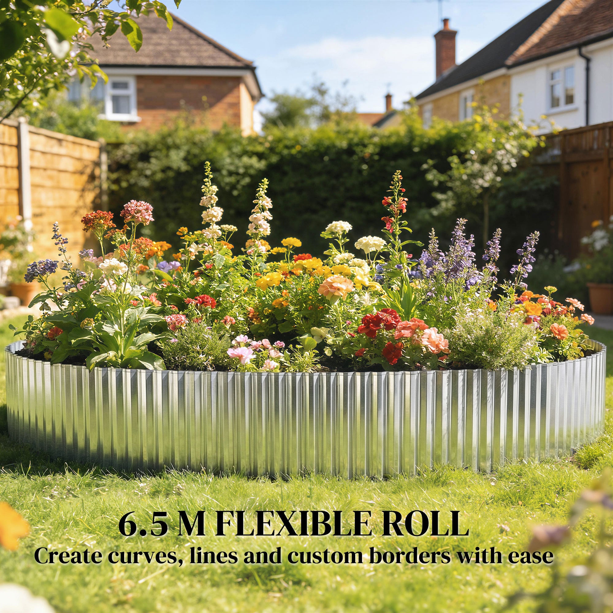 Outsunny Metal Garden Edging Border, 8 in x 21.3 ft Corrugated Heavy Duty Galvanised Steel Lawn Edging, Silver Tone