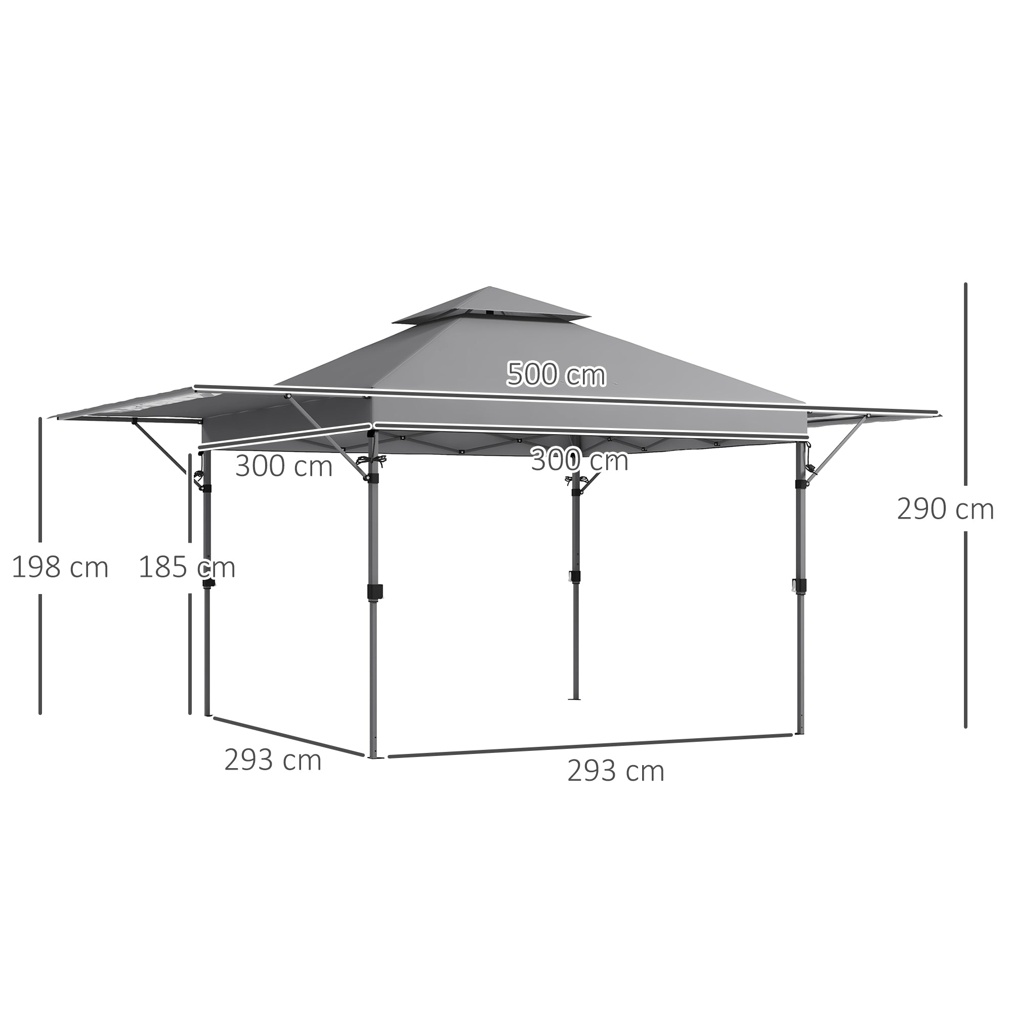 Outsunny 5 x 3m Height Adjustable Pop-Up Gazebo, with Accessories - Grey - North Peak Garden Furniture