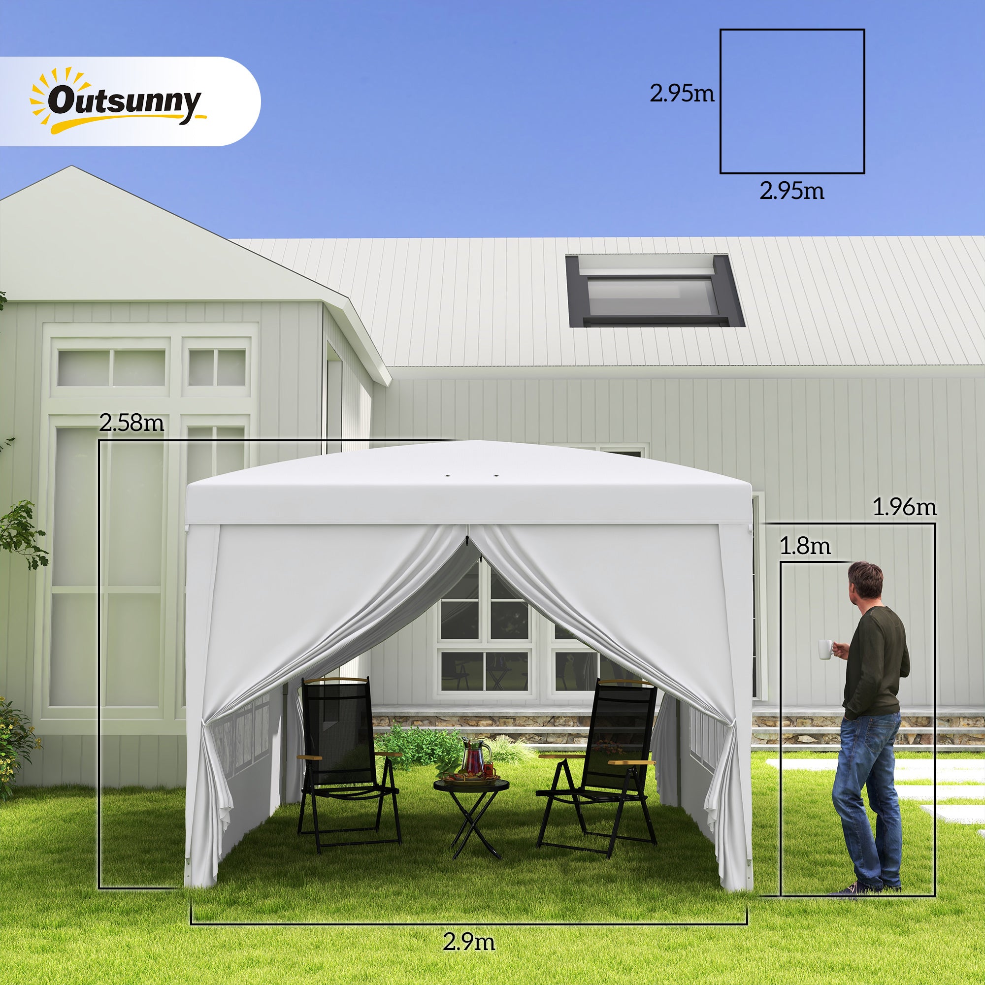 Outsunny 3 x 3m Pop Up Gazebo, Wedding Party Canopy Tent Marquee with Carry Bag and Windows, White - North Peak Garden Furniture