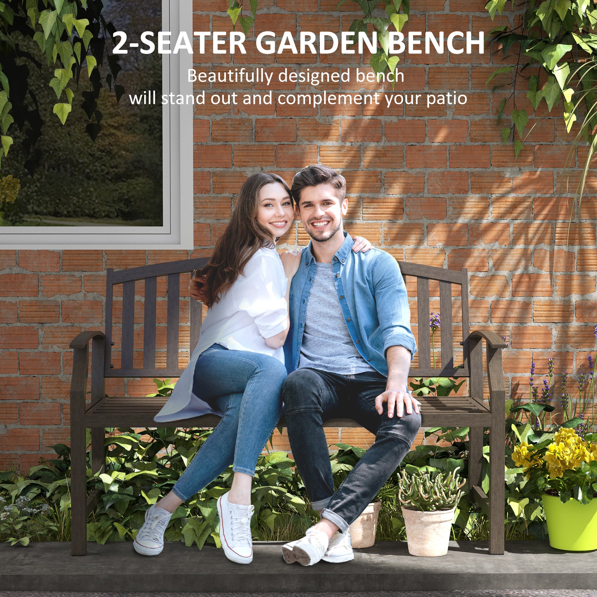 Outsunny Two-Seater Simple Metal Bench - Brown - North Peak Garden Furniture