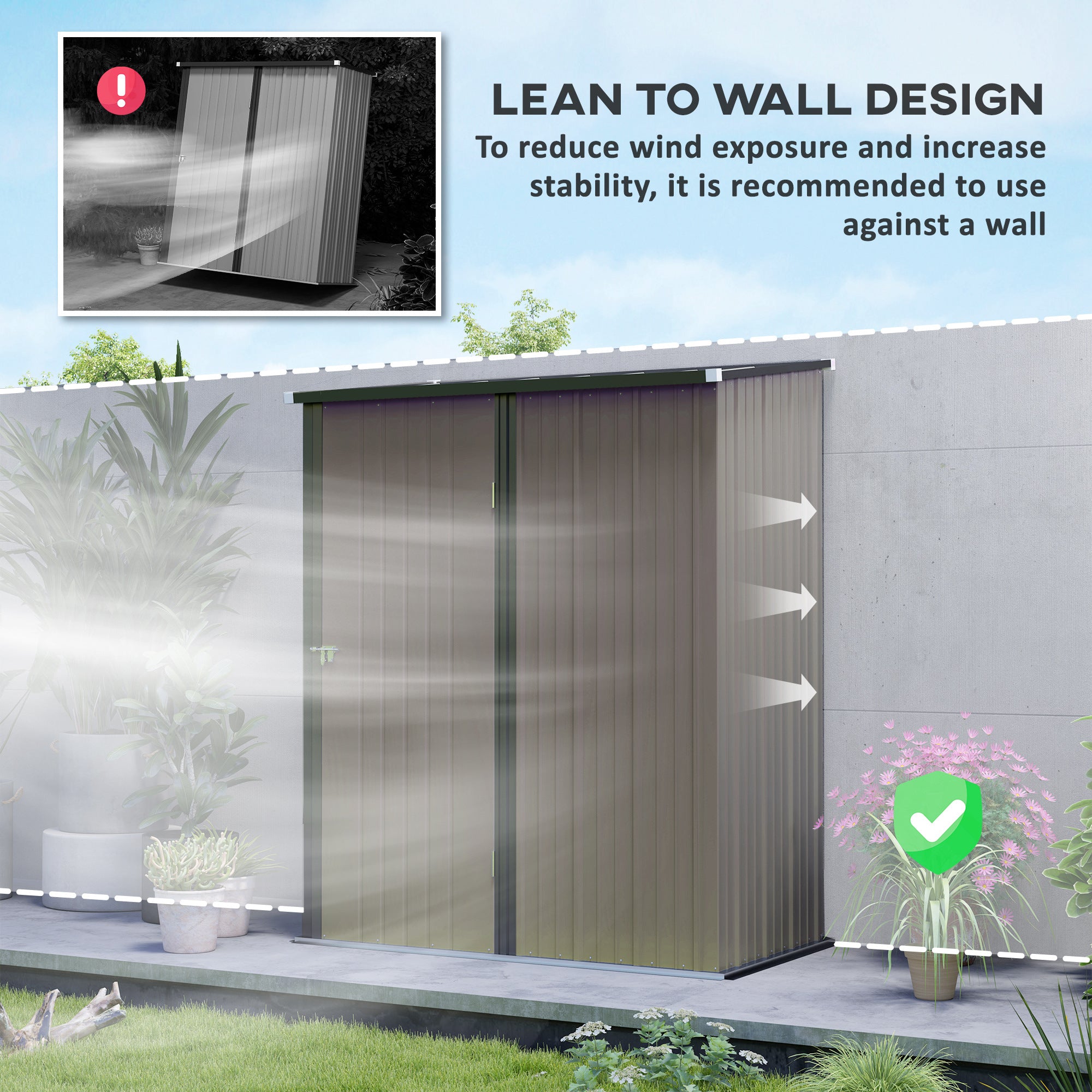 Outsunny 5.3 x 3.1ft Corrugated Steel Garden Shed - Light Grey - North Peak Garden Furniture