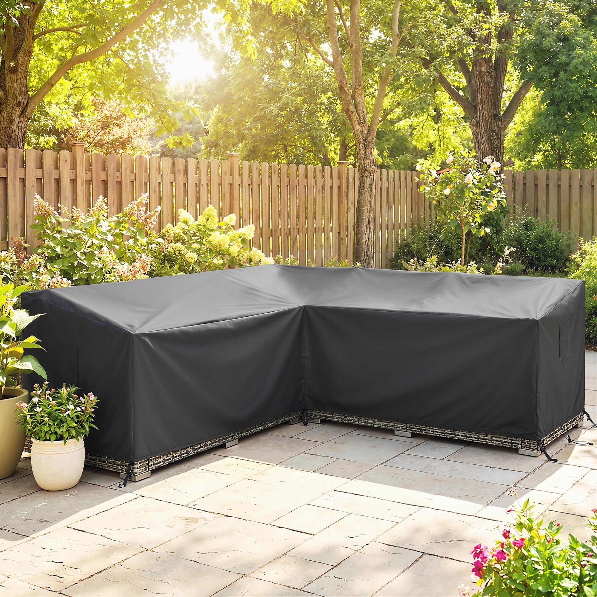 Outsunny V-Shaped Patio Furniture Cover, Waterproof Outdoor V-Shaped Sectional Sofa Cover, Anti-UV with Air Vent, Black