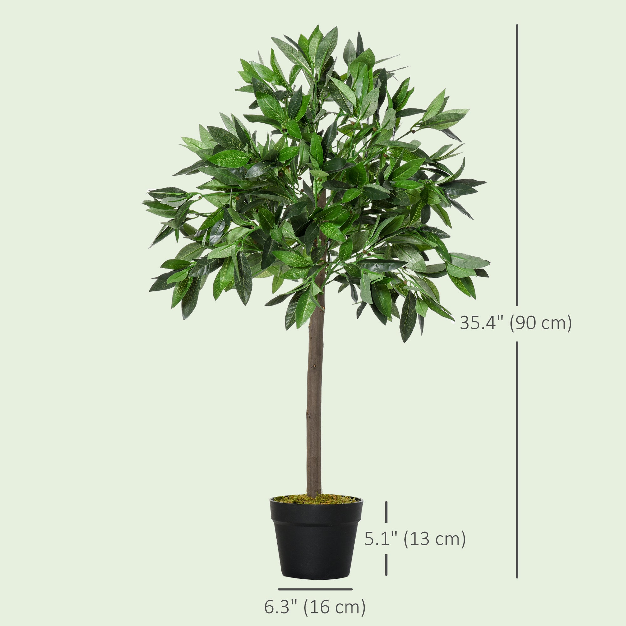 Outsunny Set Of 2 90cm/3FT Artificial Bay Laurel Topiary Trees w/ Pot Fake Indoor Outdoor Greenery Plant Home Office Garden Decor Green