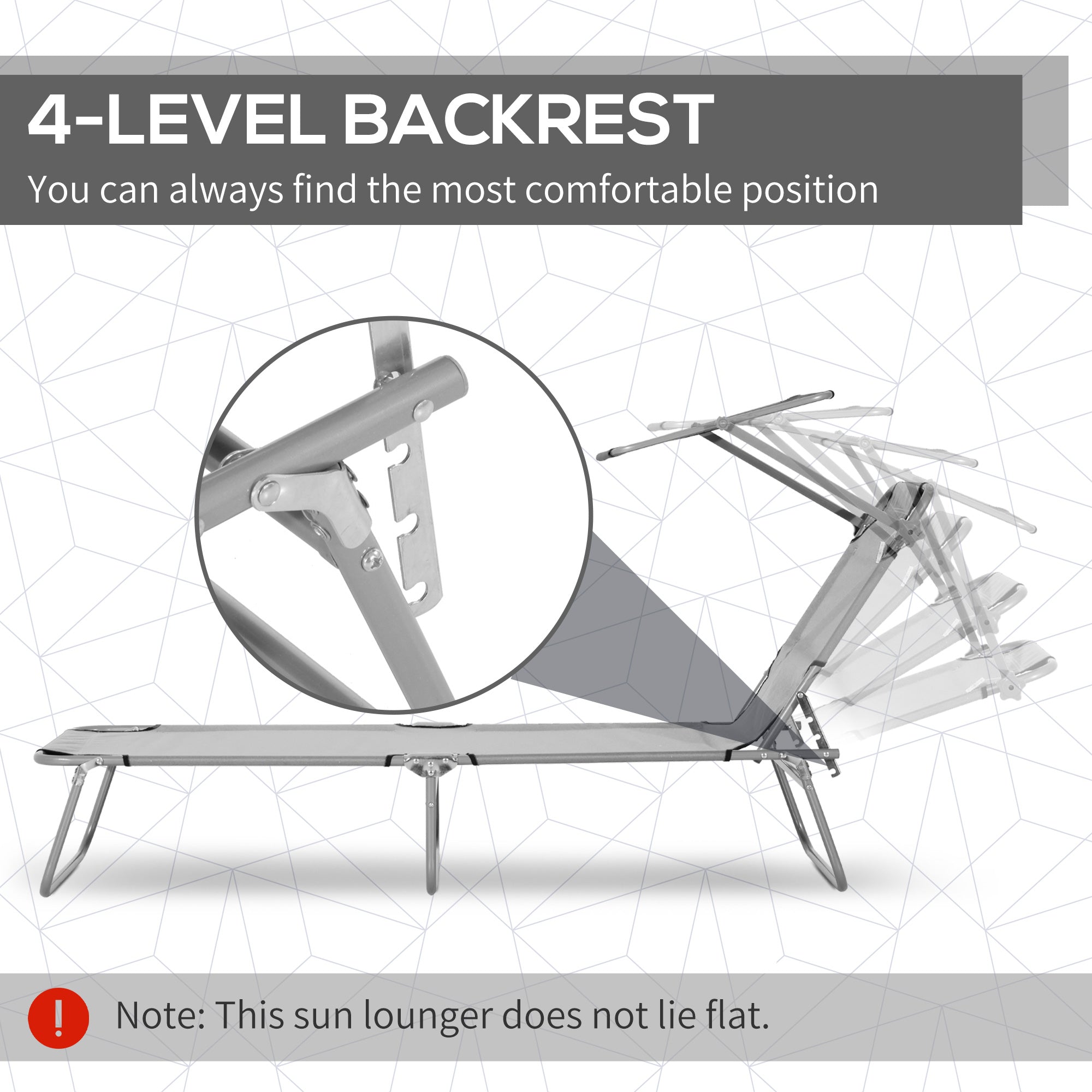 Outsunny Outdoor Foldable Sun Lounger, 4 Level Adjustable Backrest Reclining Sun Lounger Chair with Angle Adjust Sun Shade Awning for Beach, Garden, Patio, Light Grey - North Peak Garden Furniture
