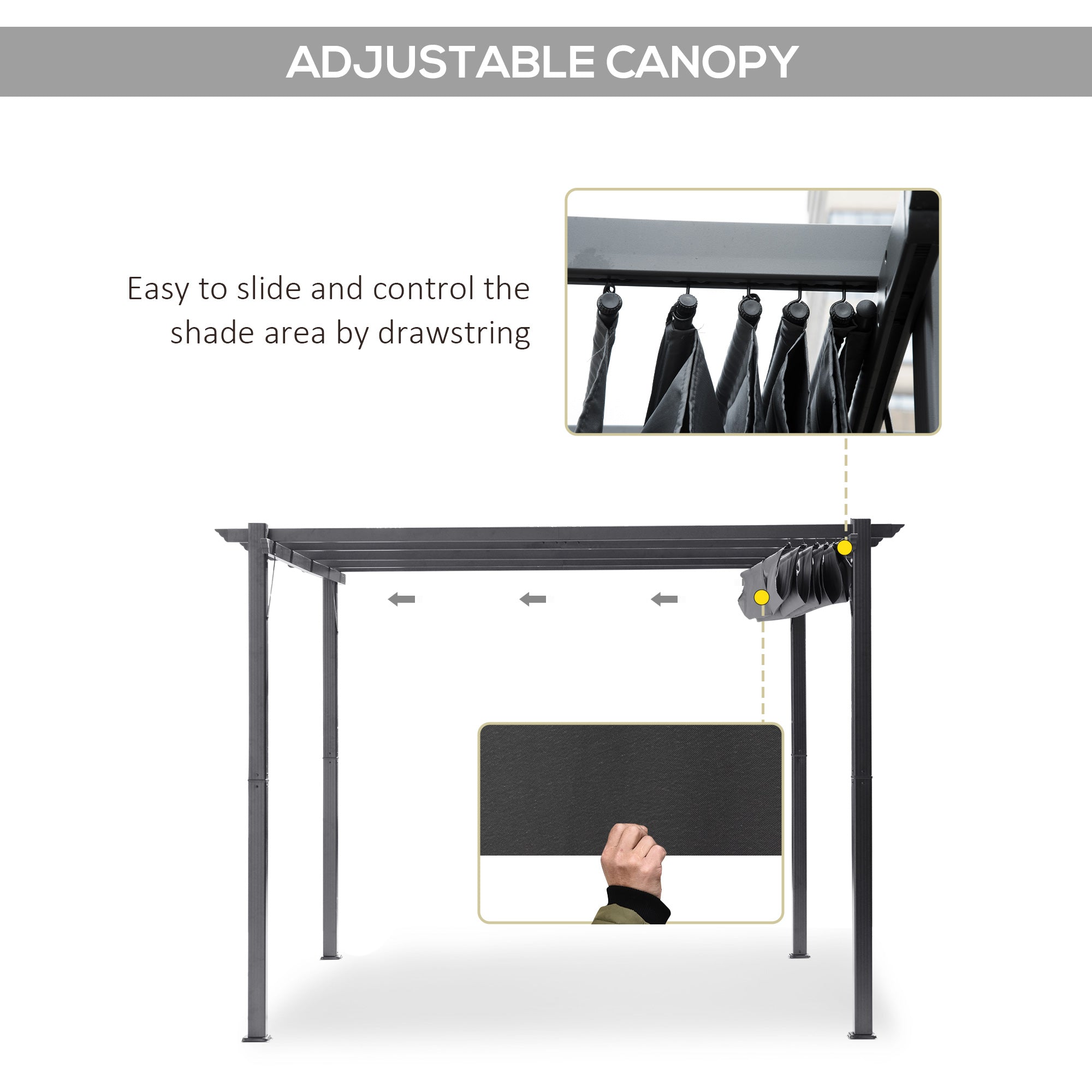 Outsunny 3 x 3 m Aluminum Gazebo, with Retractable Roof - Grey - North Peak Garden Furniture