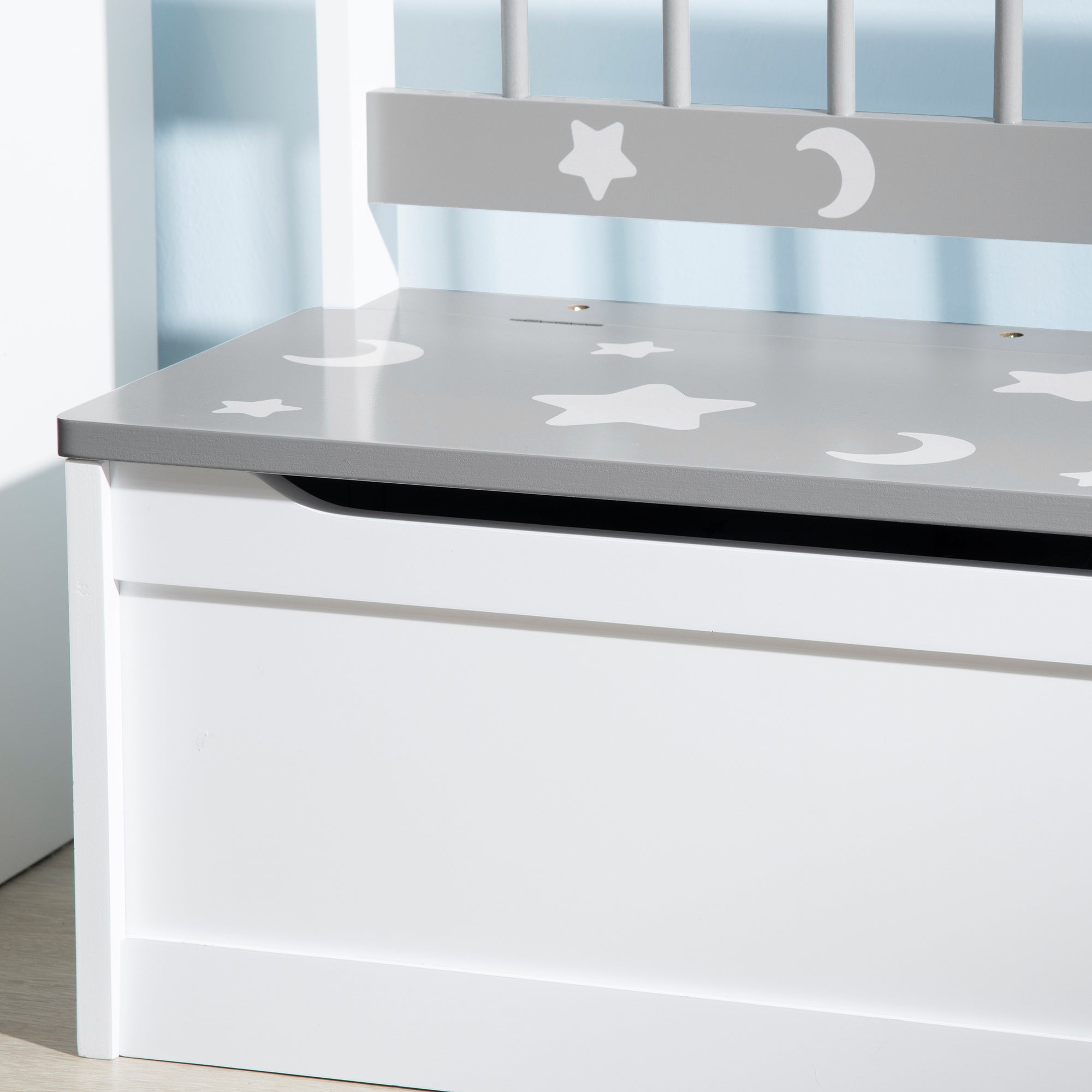 ZONEKIZ 2 In 1 Kids Storage Bench, Toy Box w/ Safety Rod - Grey - North Peak Garden Furniture