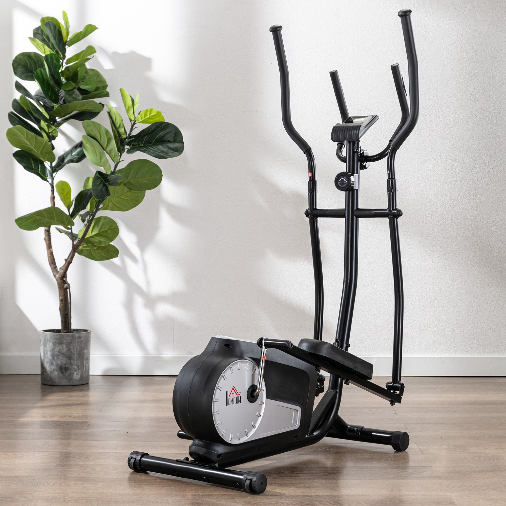 HOMCOM Elliptical Cross Trainer, Home Cardio Workout Machine with Eight Level Magnetic Resistance, LCD Monitor, Heart Rate Sensor, Two Wheels - North Peak Garden Furniture