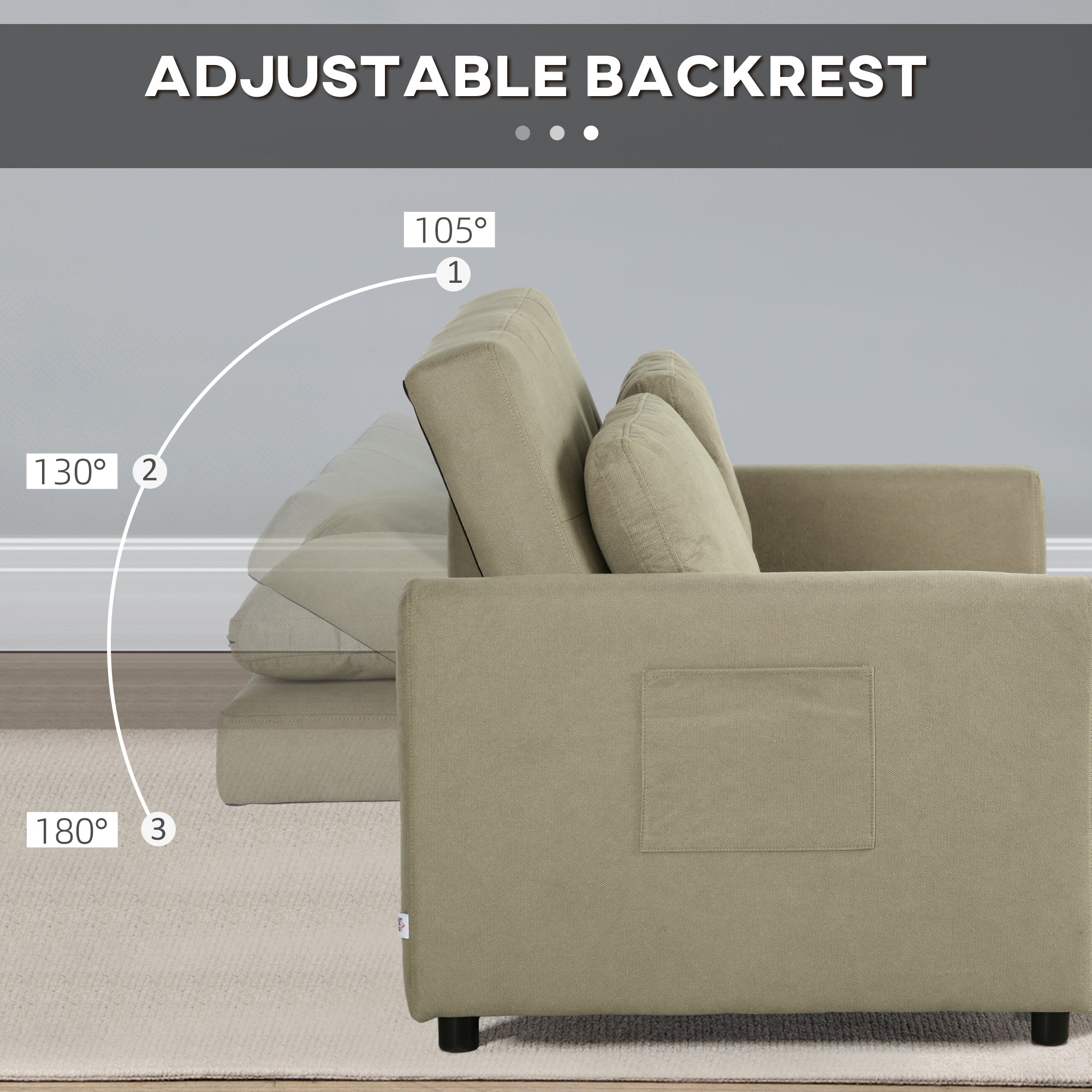 HOMCOM Loveseat Sofa Bed, Convertible Bed Settee with 2 Cushions, Side Pockets for Living Room, Light Brown - North Peak Garden Furniture