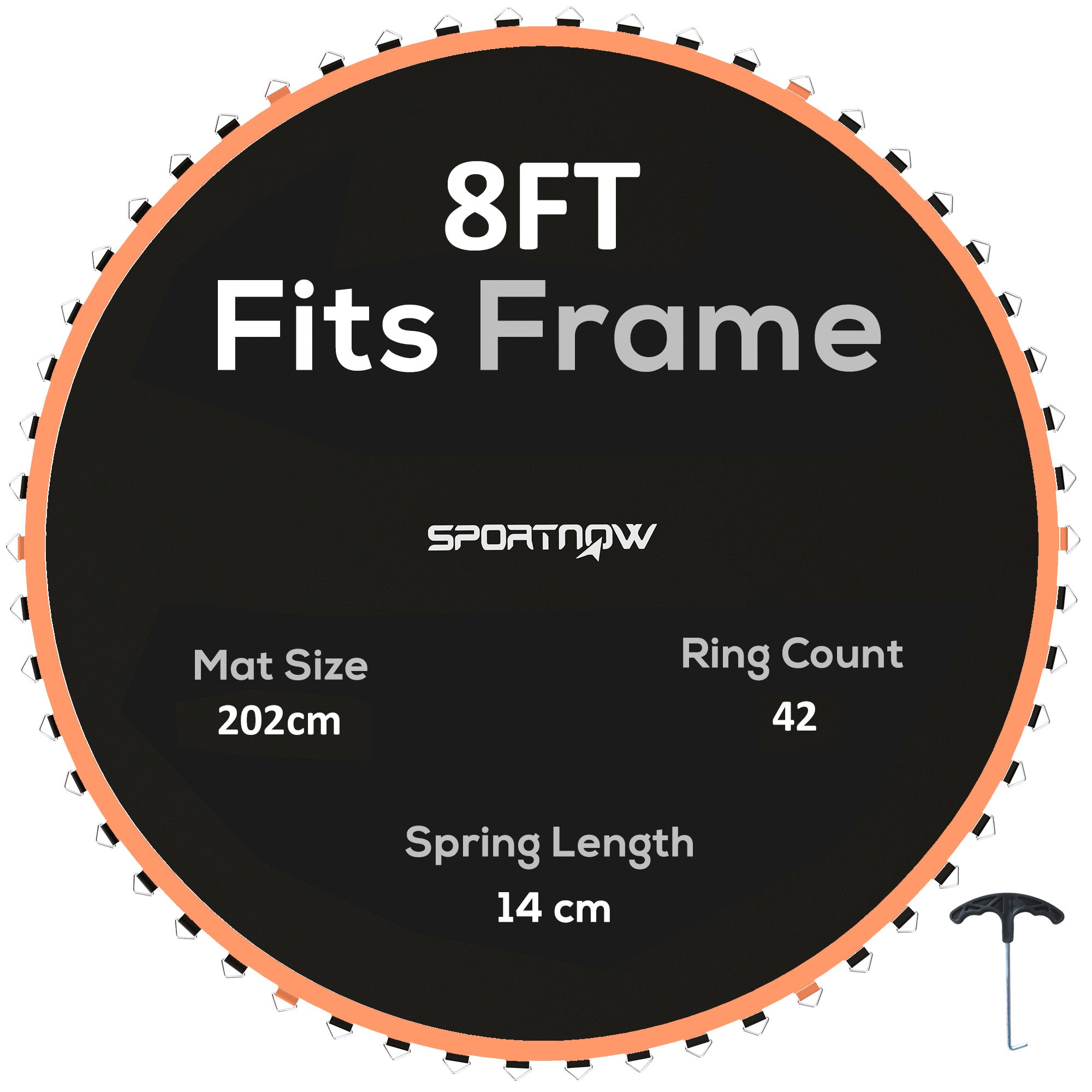 SPORTNOW Trampoline Replacement Mat with Spring Pull Tool, 42 V-Hooks, for 8ft Trampoline using 14cm Springs, Orange - North Peak Garden Furniture