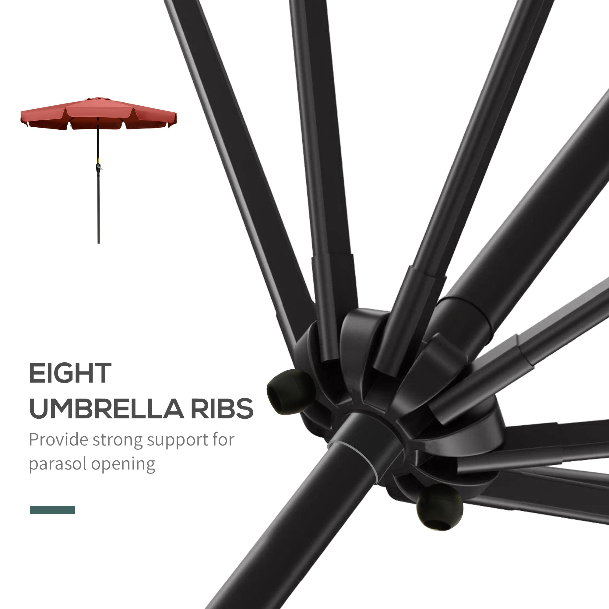 Outsunny 2.7m Patio Parasol Garden Umbrellas Outdoor Sun Shade Table Umbrella with Tilt, Crank, 8 Ribs, Ruffles, Wine Red - North Peak Garden Furniture